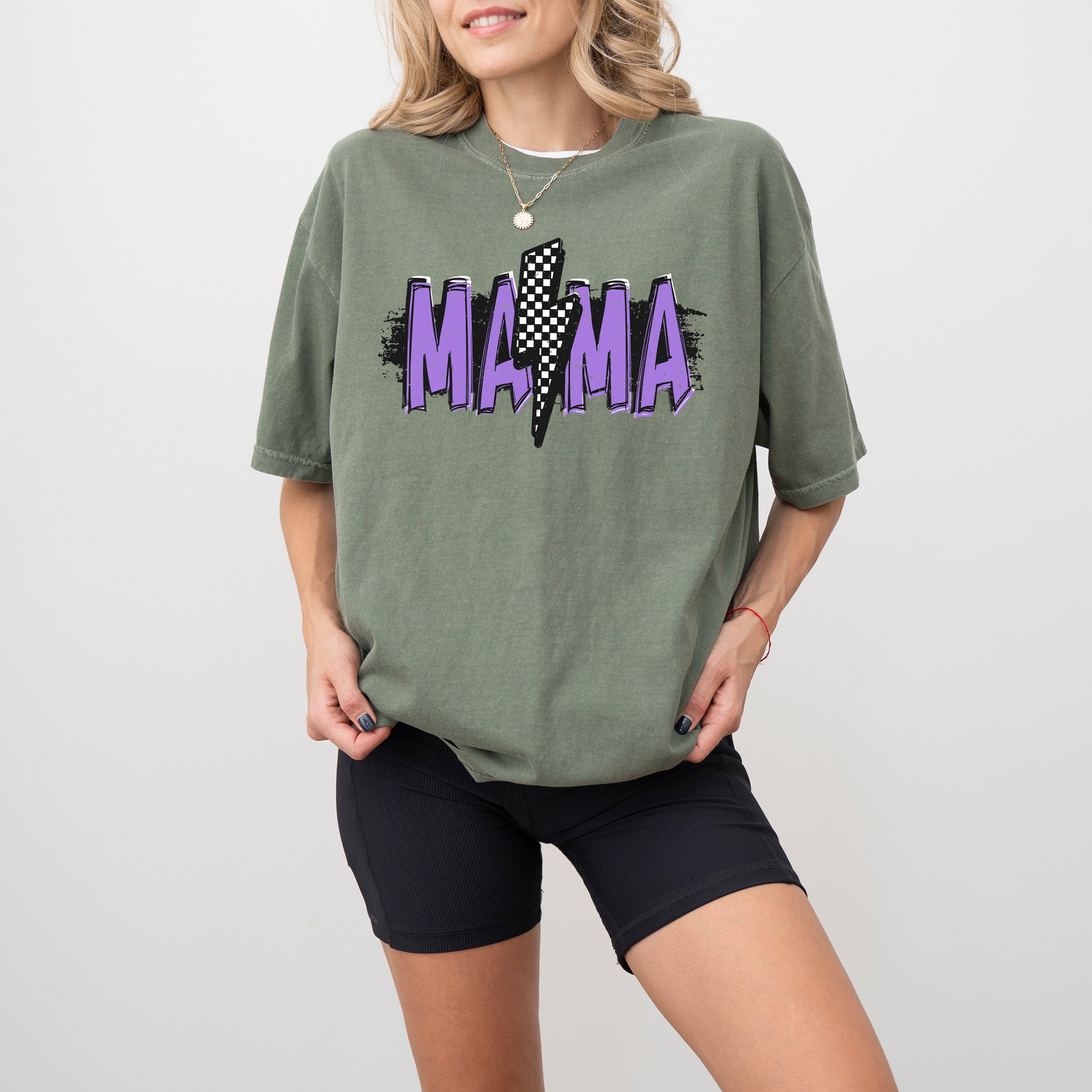 Mama Lightening Bolt Retro Checkered Mother's Day Mom Gift Vintage Edition Comfort Colors Tee