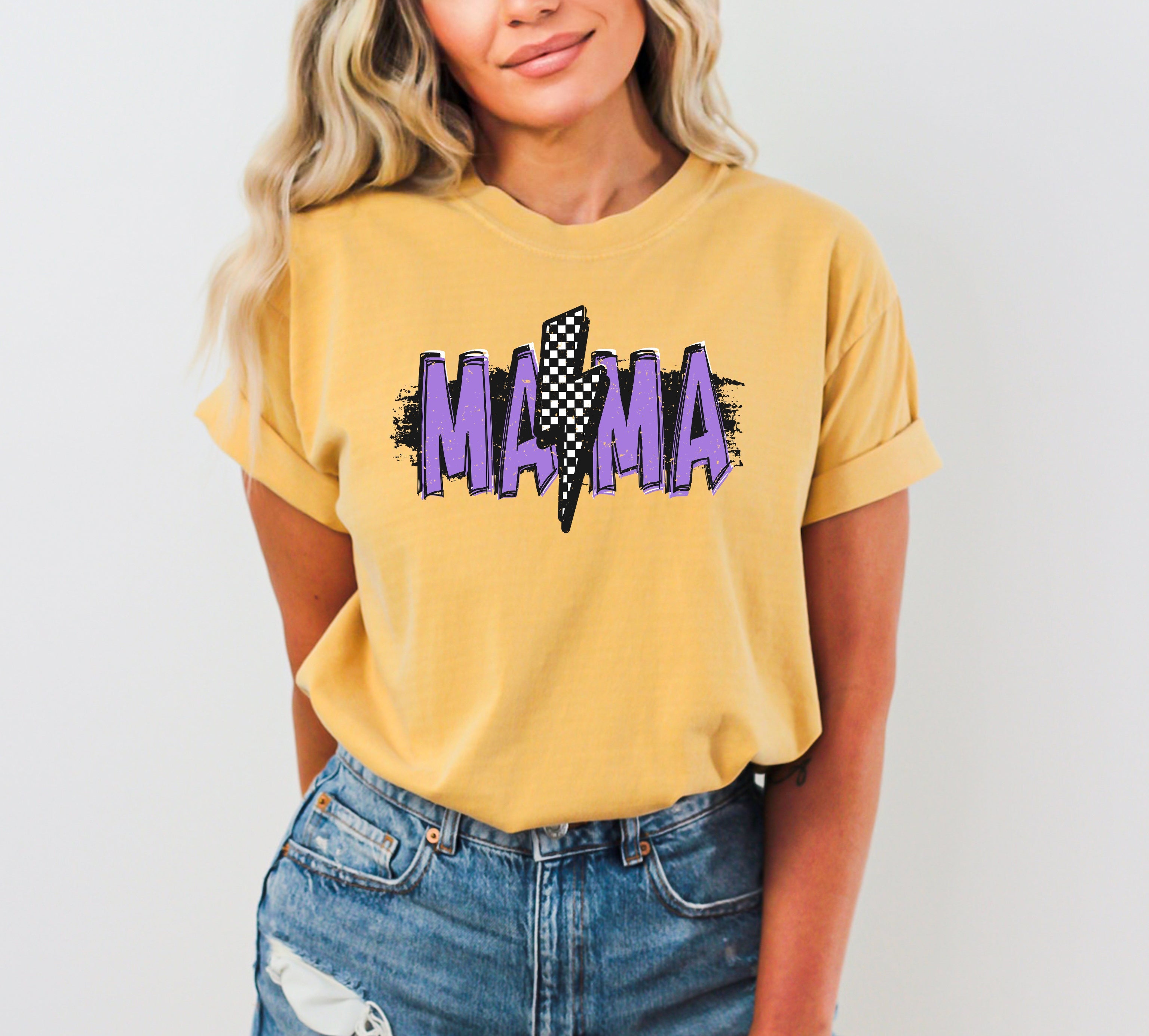 Mama Lightening Bolt Retro Checkered Mother's Day Mom Gift Vintage Edition Comfort Colors Tee