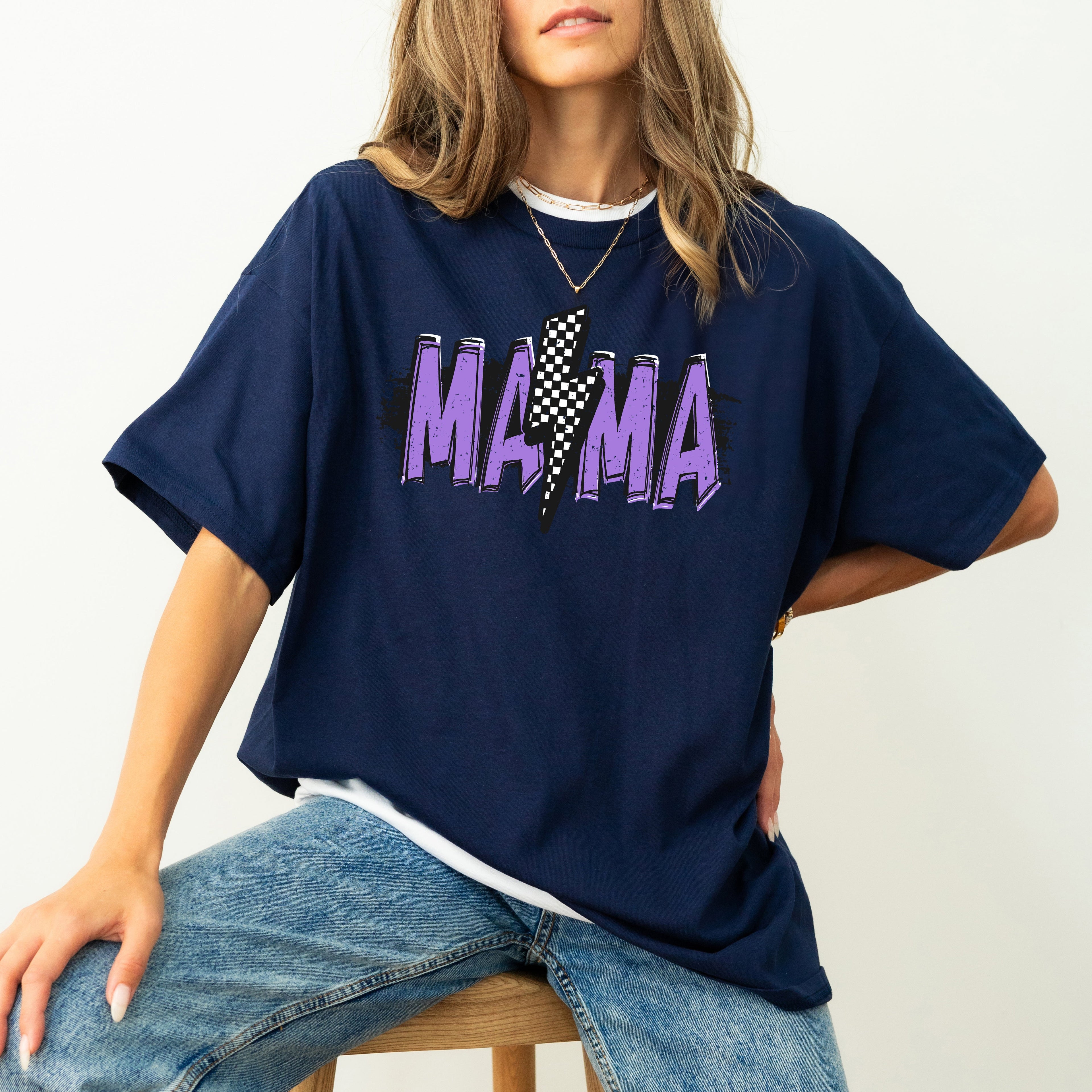 Mama Lightening Bolt Retro Checkered Mother's Day Mom Gift Vintage Edition Comfort Colors Tee