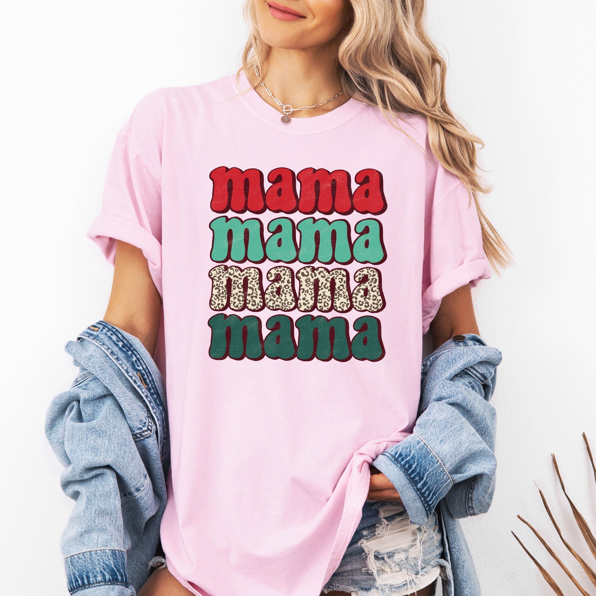 Mama Mama Mama Mama Christmas Retro Leopard Print Santa Xmas Holiday Edition Comfort Colors Tee