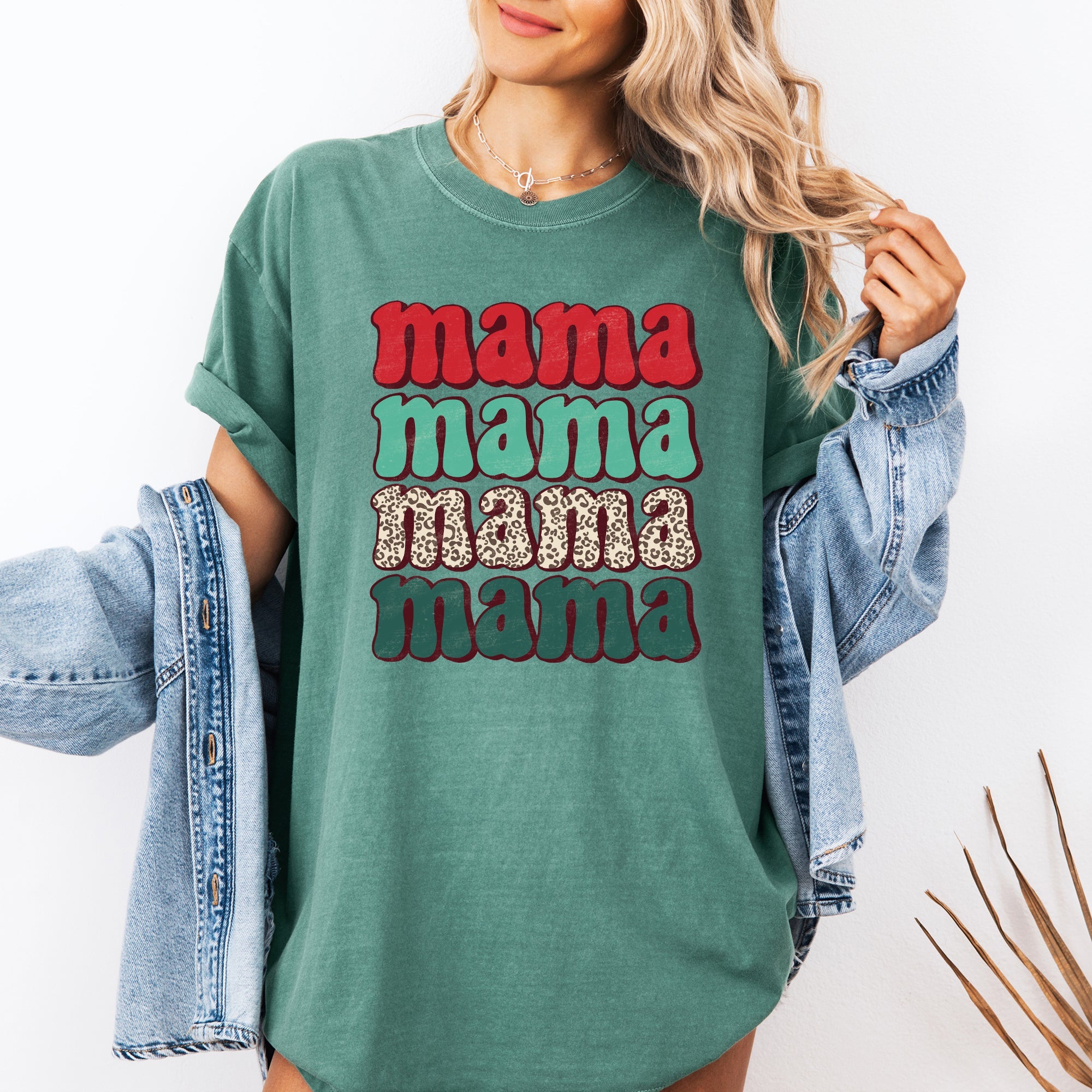 Mama Mama Mama Mama Christmas Retro Leopard Print Santa Xmas Holiday Edition Comfort Colors Tee