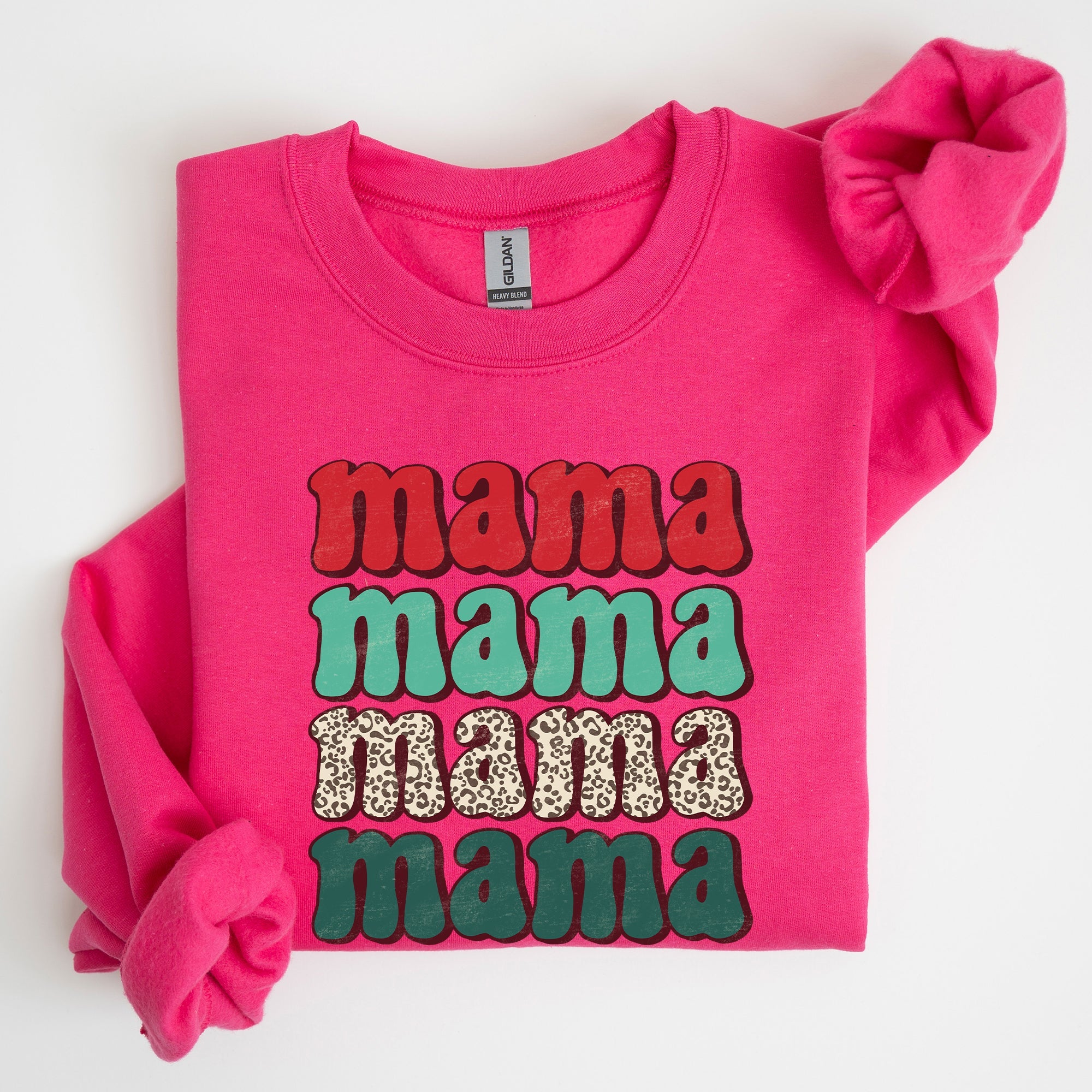Mama Mama Mama Mama Christmas Xmas Leopard Print Santa Retro Winter Graphic Sweatshirt