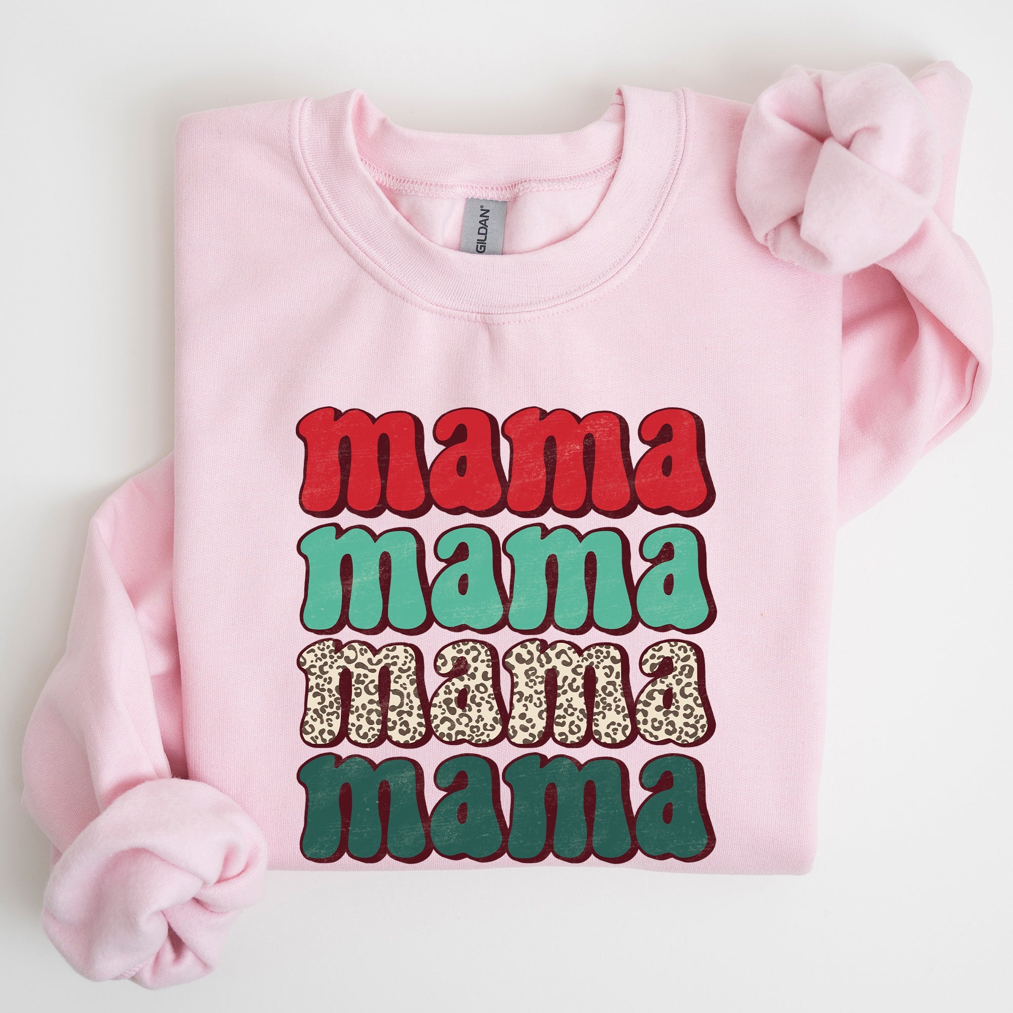 Mama Mama Mama Mama Christmas Xmas Leopard Print Santa Retro Winter Graphic Sweatshirt