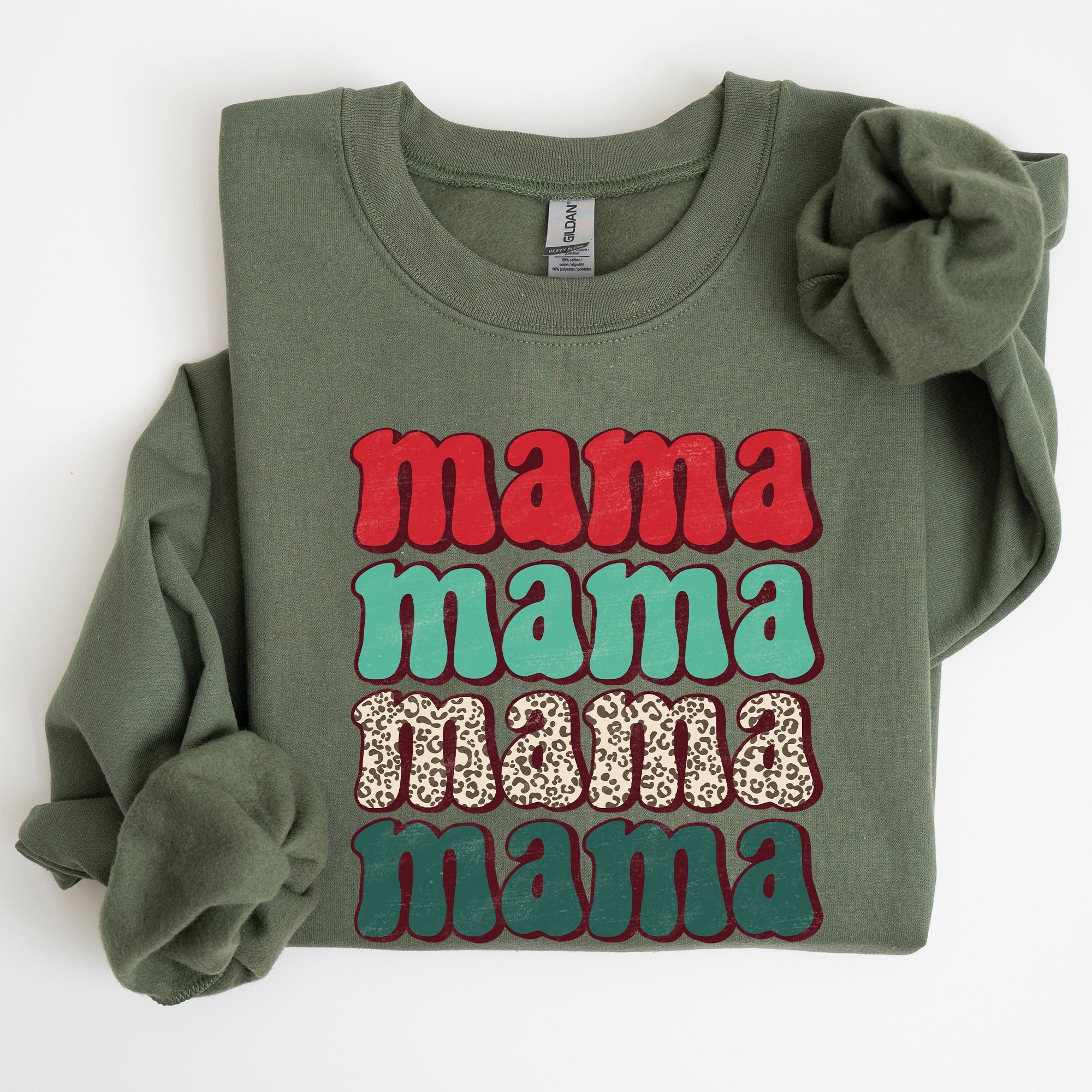Mama Mama Mama Mama Christmas Xmas Leopard Print Santa Retro Winter Graphic Sweatshirt