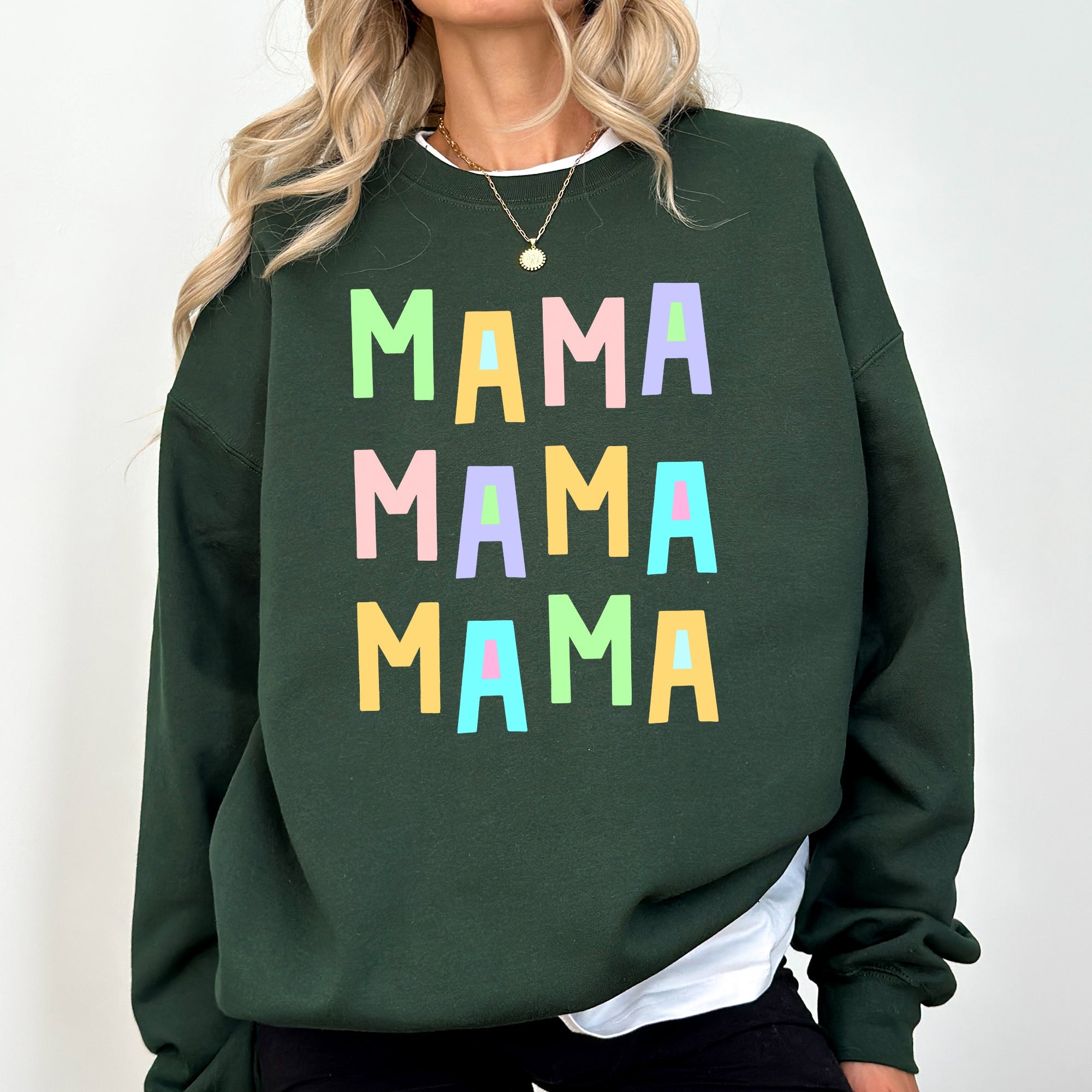 Mama Mama Mama Positivity Sarcastic Mental Health Colorful Pastel Crewneck Sweatshirt