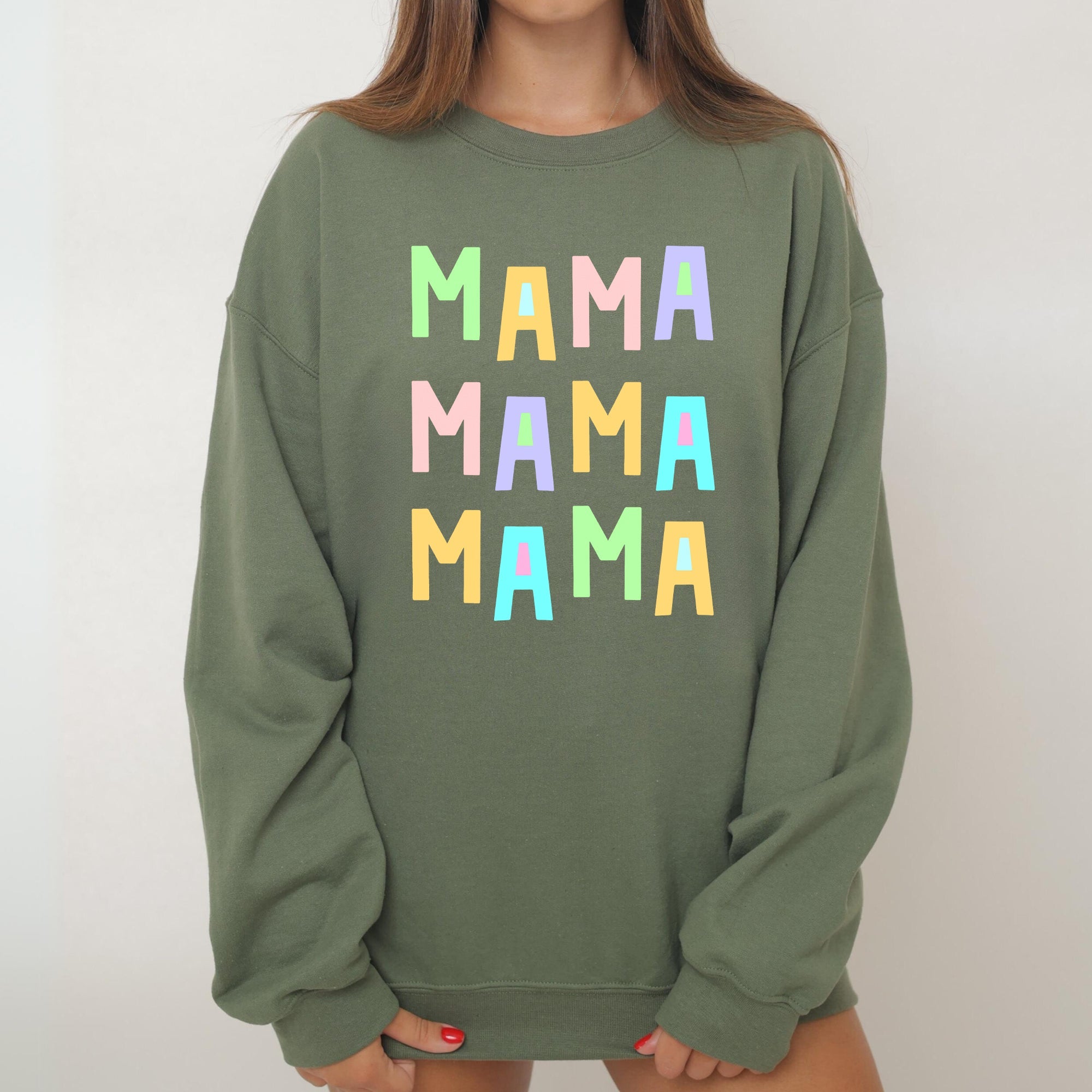 Mama Mama Mama Positivity Sarcastic Mental Health Colorful Pastel Crewneck Sweatshirt