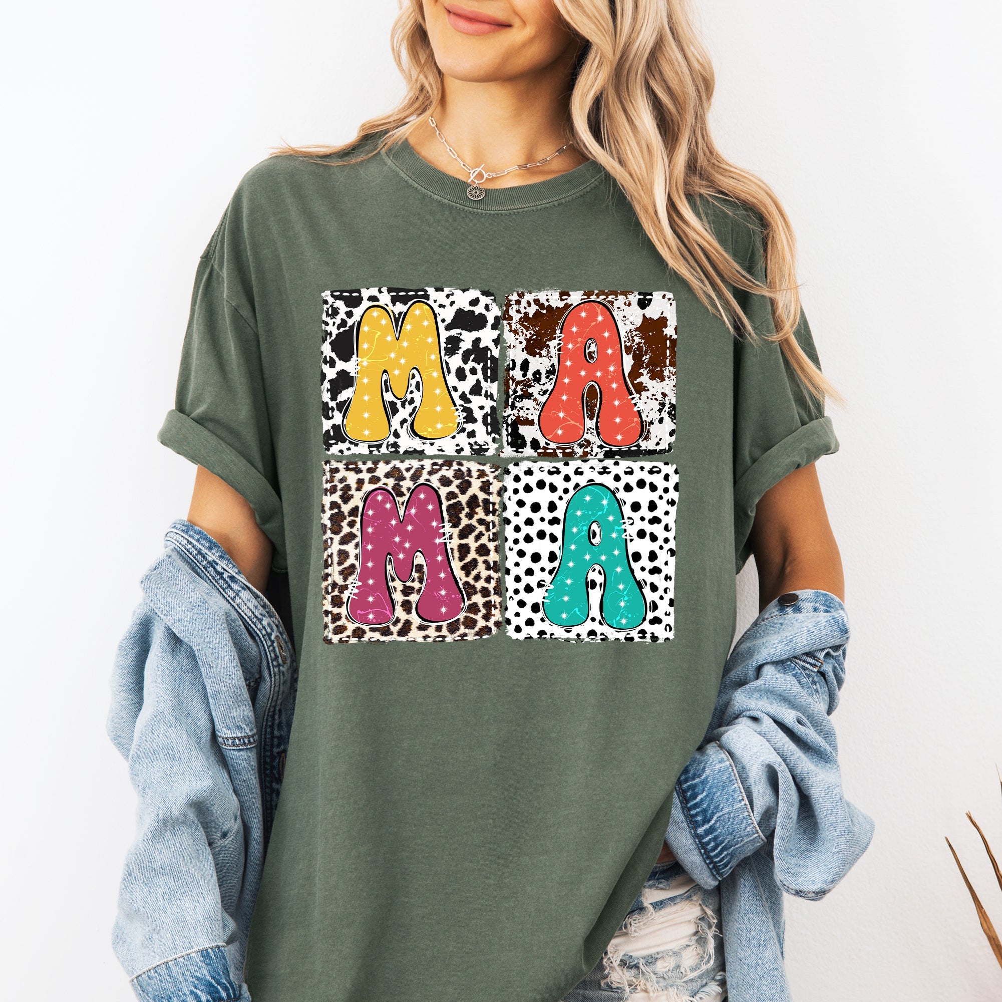 Mama Animal Print Leopard Cow Dalmatian Retro Vintage Mother's Day Comfort Colors Tee