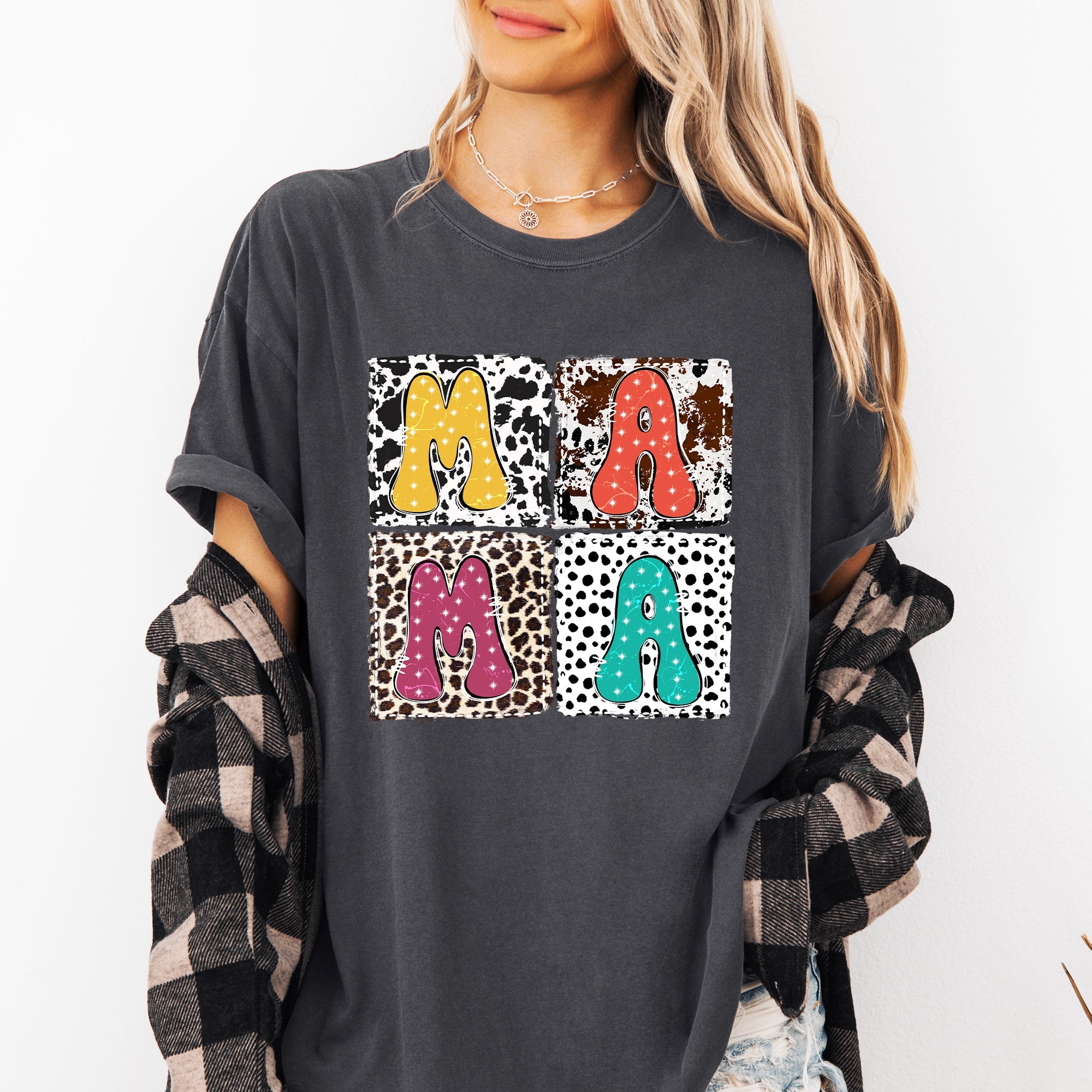 Mama Animal Print Leopard Cow Dalmatian Retro Vintage Mother's Day Comfort Colors Tee