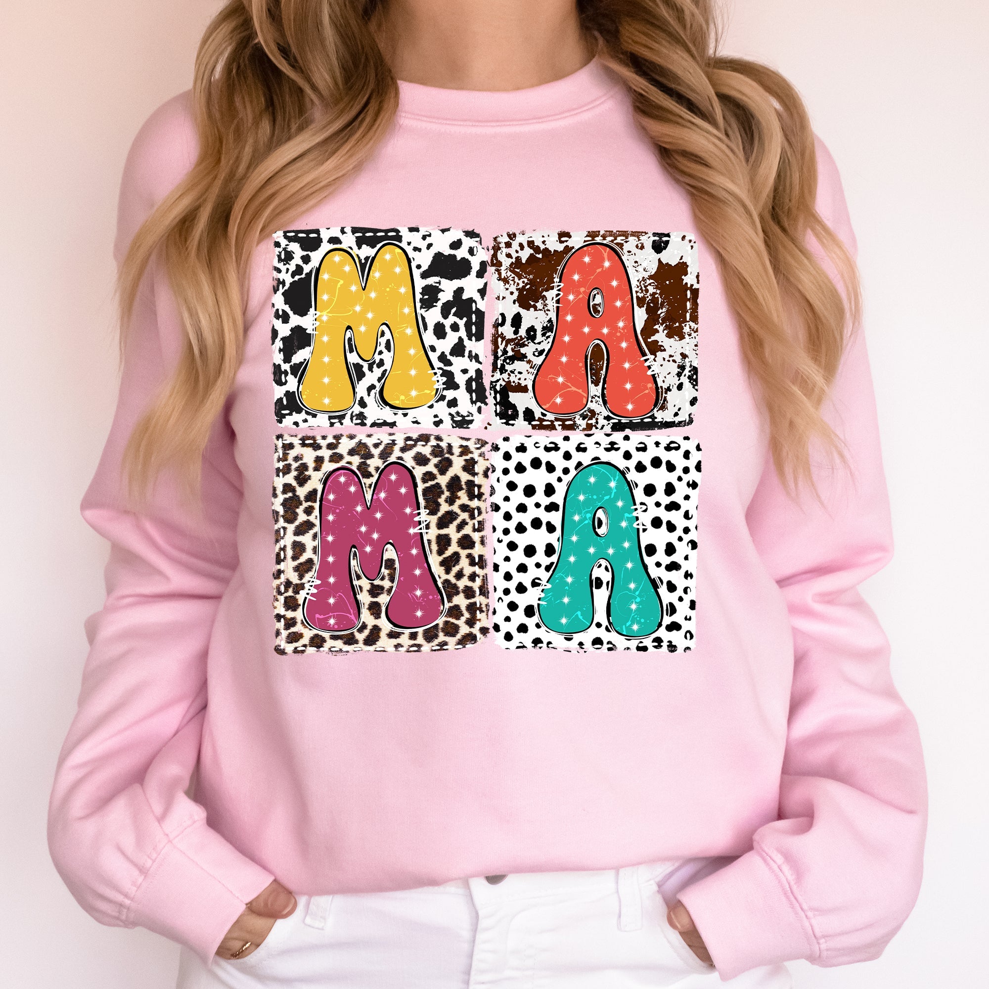 Mama Bold Animal Print Leopard Cow Dalmatian Retro Mother's Day Graphic Sweatshirt