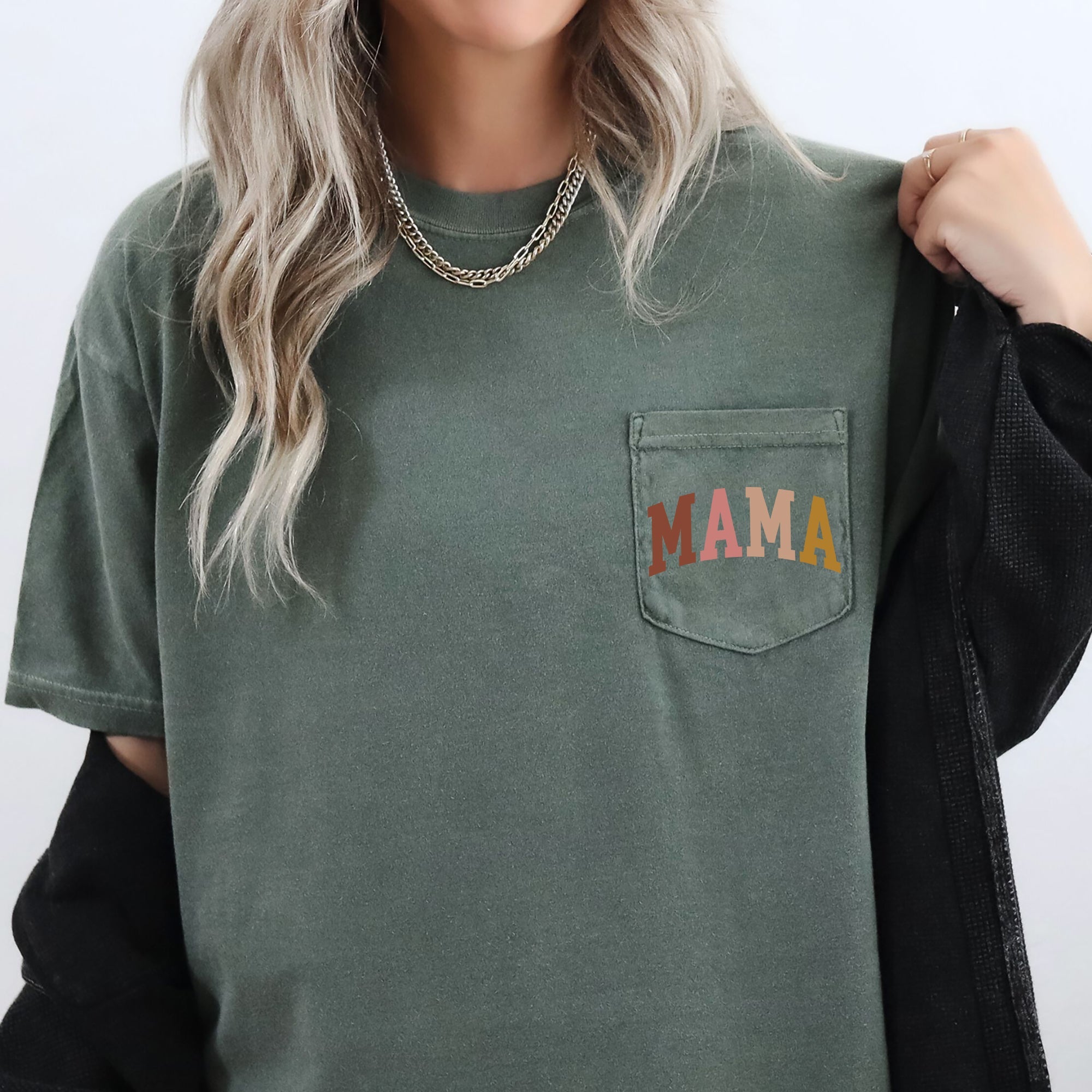 Mama Retro Pocket Vintage Inspired Cozy Classic Graphic Art Print Comfort Colors Tee