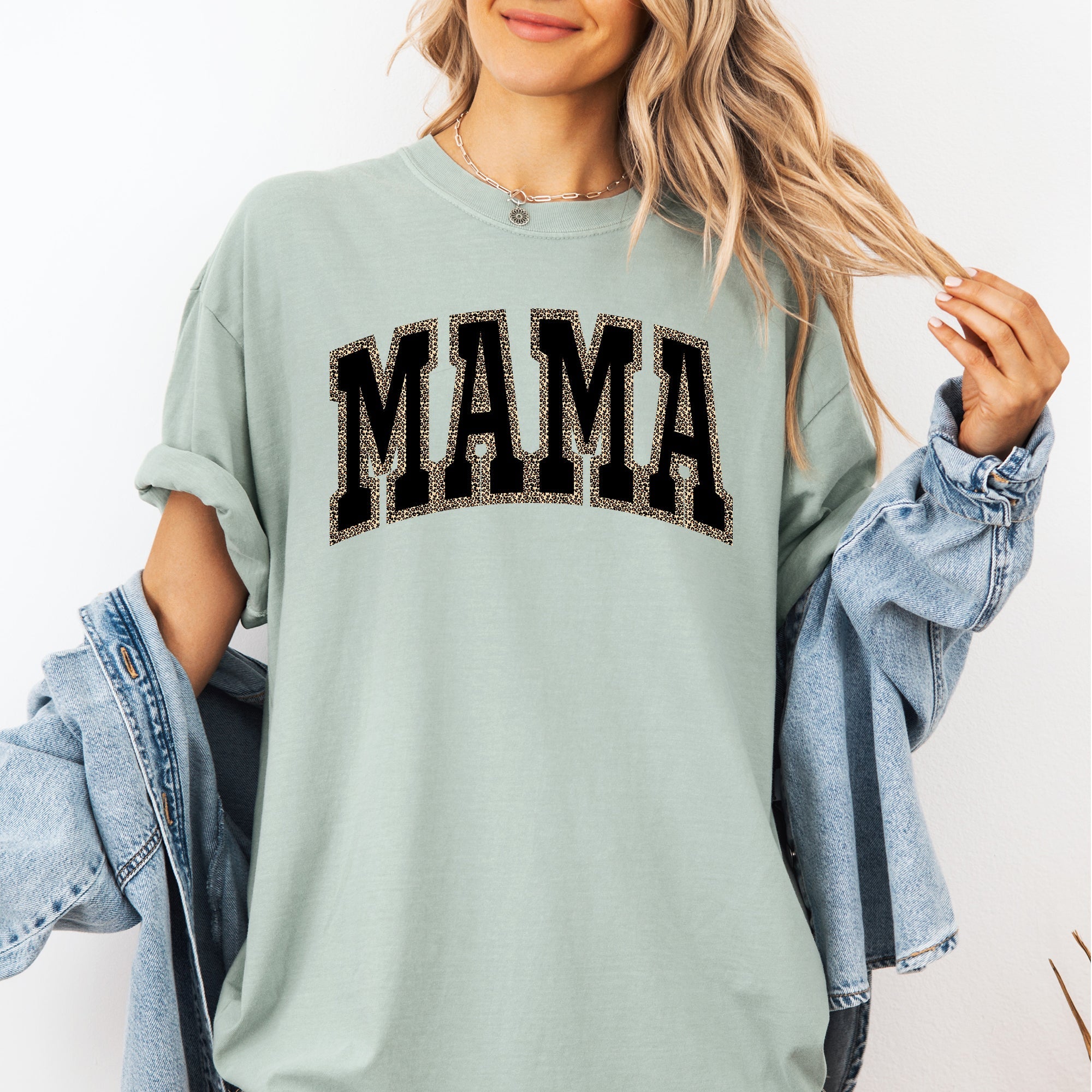 Mama Black Leopard Print Retro Vintage Varsity Mother's Day Classic Comfort Colors Tee