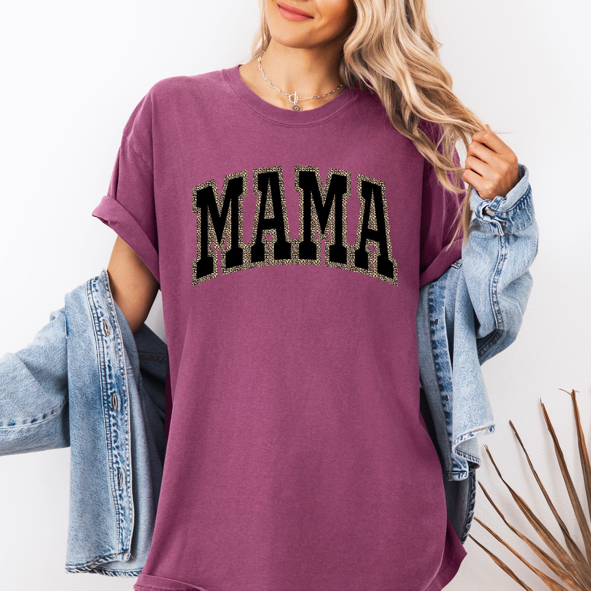 Mama Black Leopard Print Retro Vintage Varsity Mother's Day Classic Comfort Colors Tee