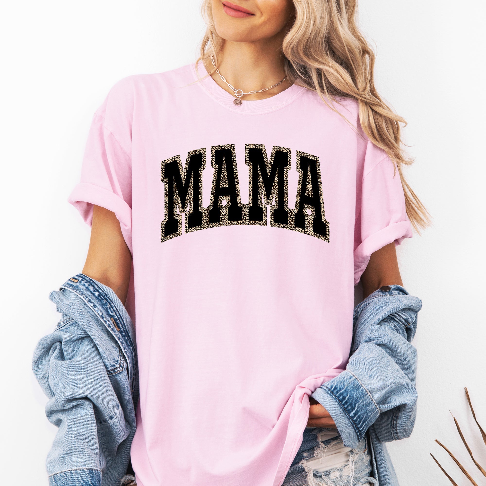 Mama Black Leopard Print Retro Vintage Varsity Mother's Day Classic Comfort Colors Tee