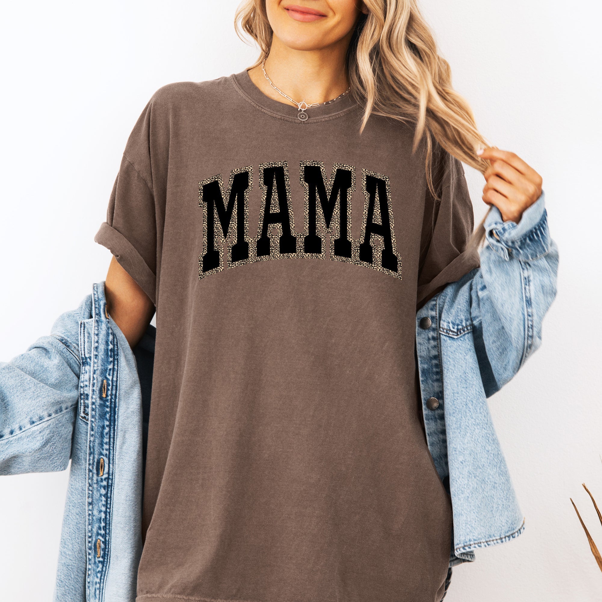 Mama Black Leopard Print Retro Vintage Varsity Mother's Day Classic Comfort Colors Tee