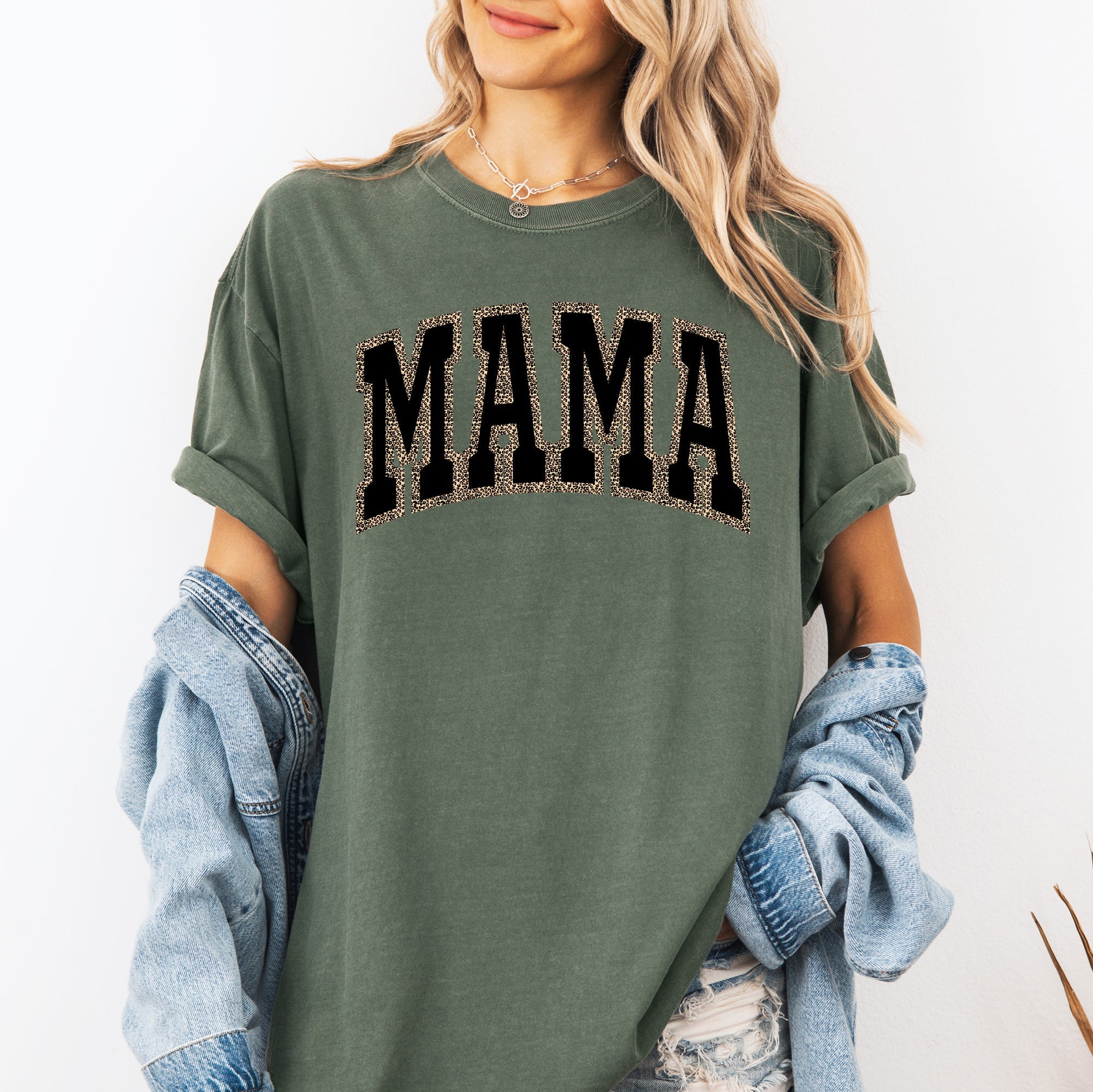 Mama Black Leopard Print Retro Vintage Varsity Mother's Day Classic Comfort Colors Tee