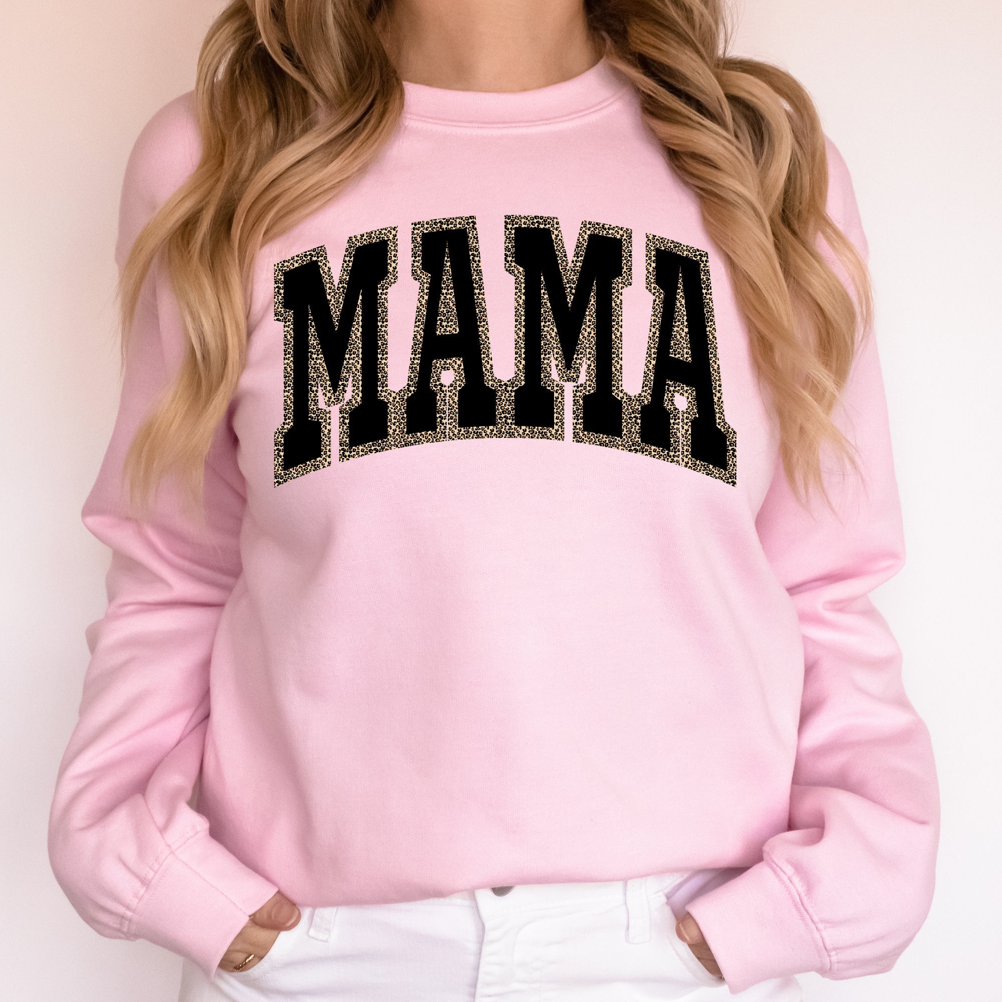 Mama Leopard Print Retro Vintage Varsity Mother's Day Cozy Warm Fleece Sweatshirt