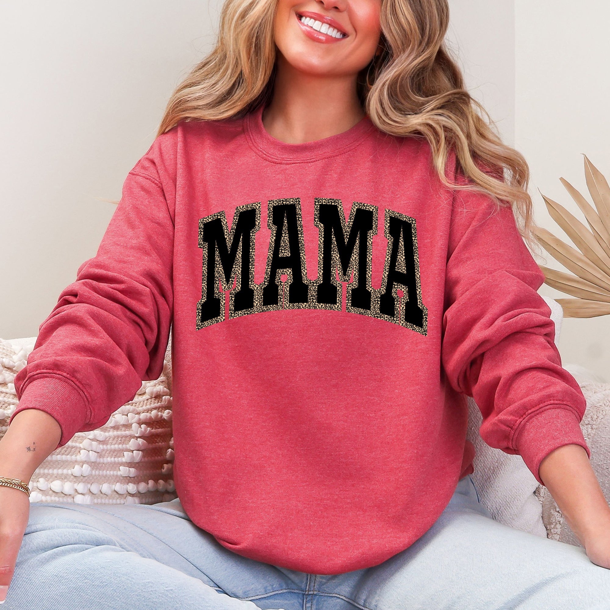 Mama Leopard Print Retro Vintage Varsity Mother's Day Cozy Warm Fleece Sweatshirt