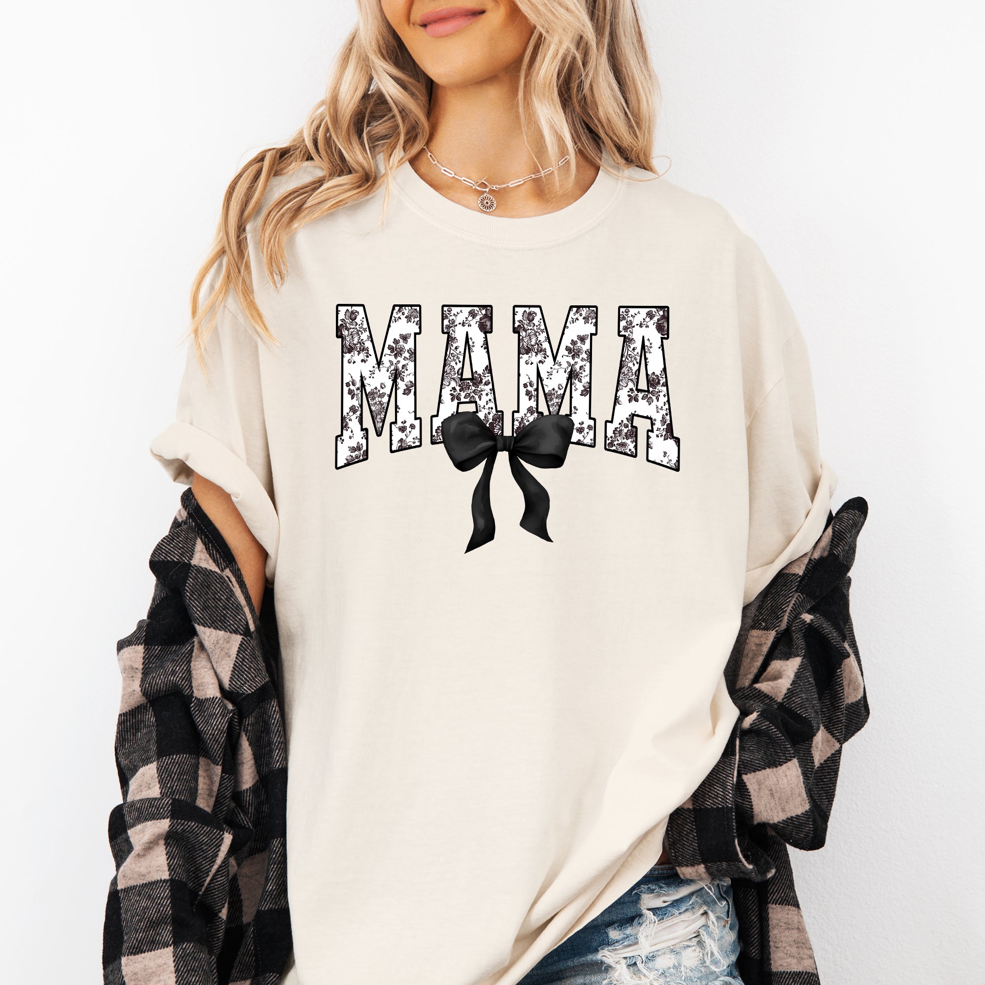Mama Bow Ribbon Chinoiserie Coquette Varsity Mother's Day Edition Comfort Colors Tee