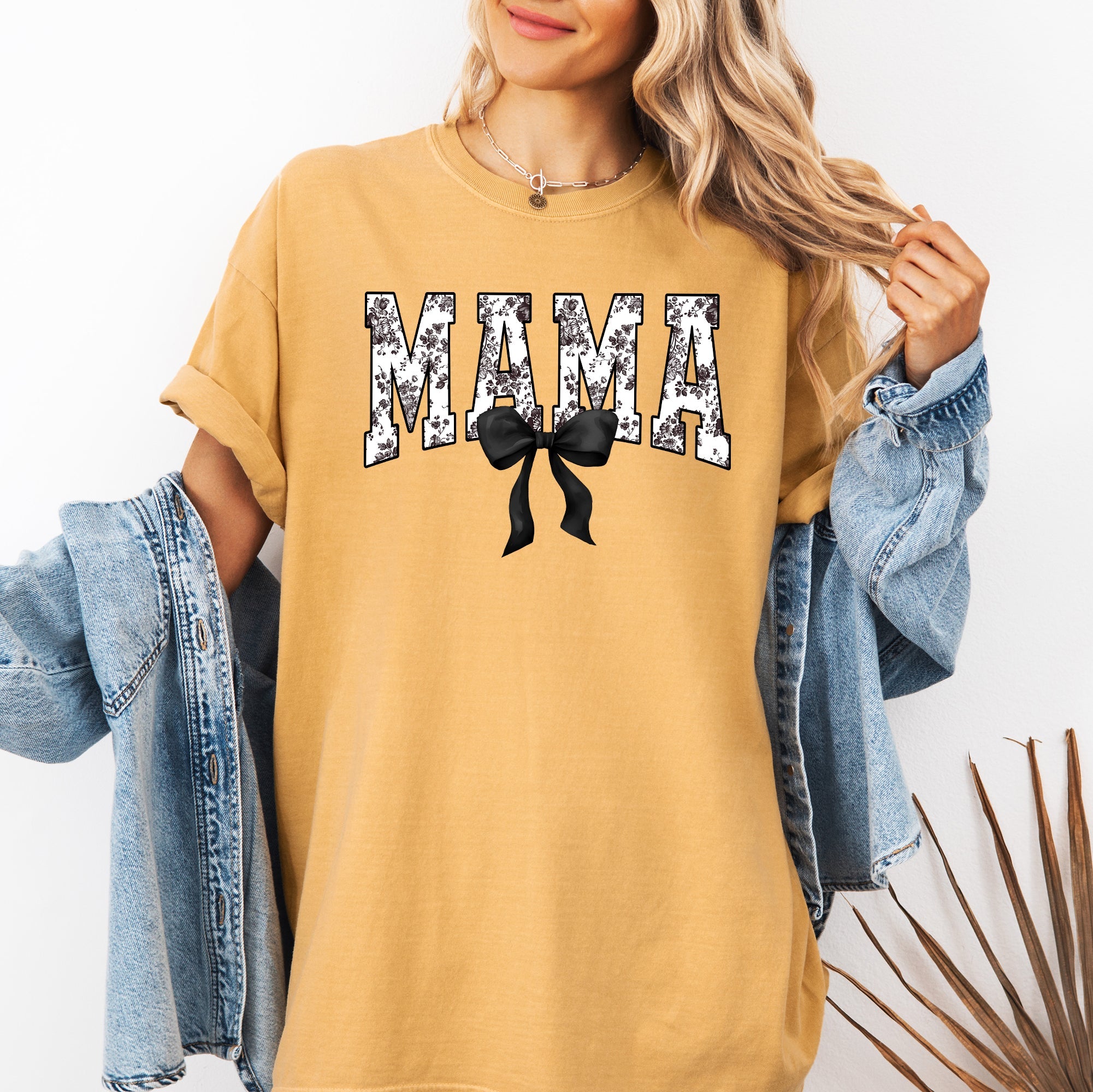 Mama Bow Ribbon Chinoiserie Coquette Varsity Mother's Day Edition Comfort Colors Tee