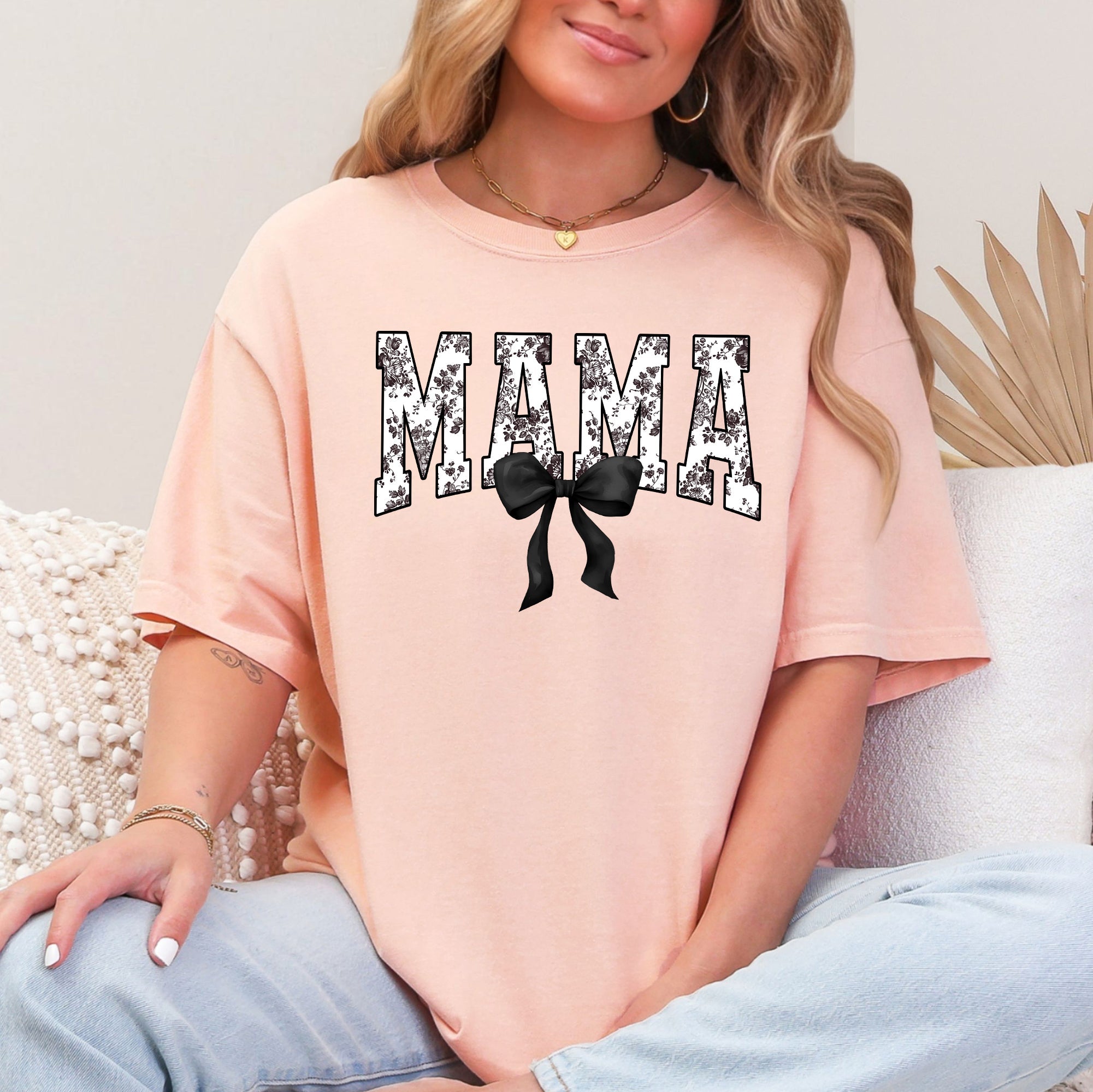 Mama Bow Ribbon Chinoiserie Coquette Varsity Mother's Day Edition Comfort Colors Tee