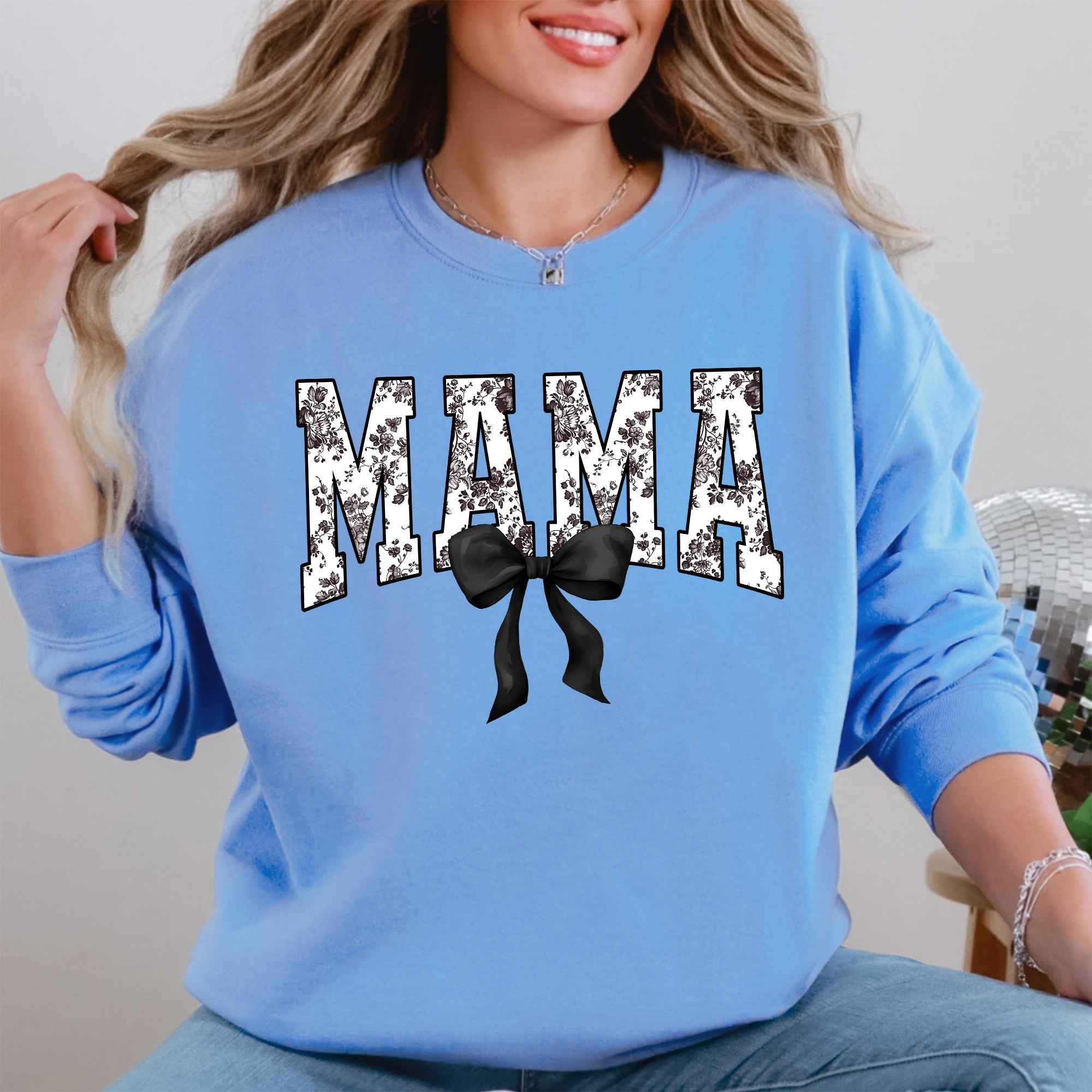 Mama Bow Ribbon Chinoiserie Coquette Varsity Mother's Day Warm Soft Cozy Sweatshirt