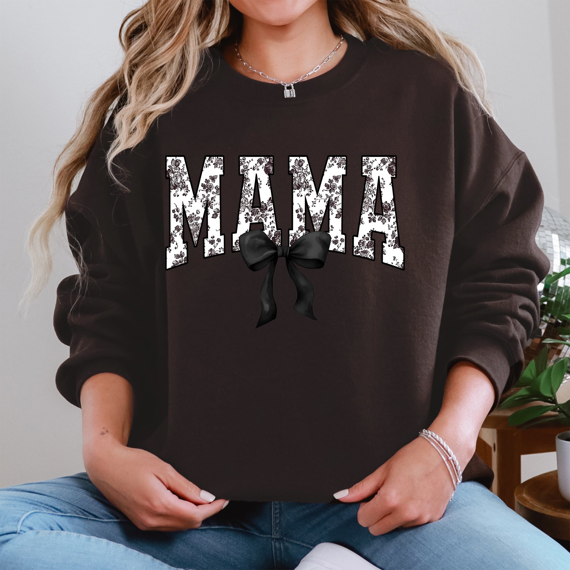 Mama Bow Ribbon Chinoiserie Coquette Varsity Mother's Day Warm Soft Cozy Sweatshirt