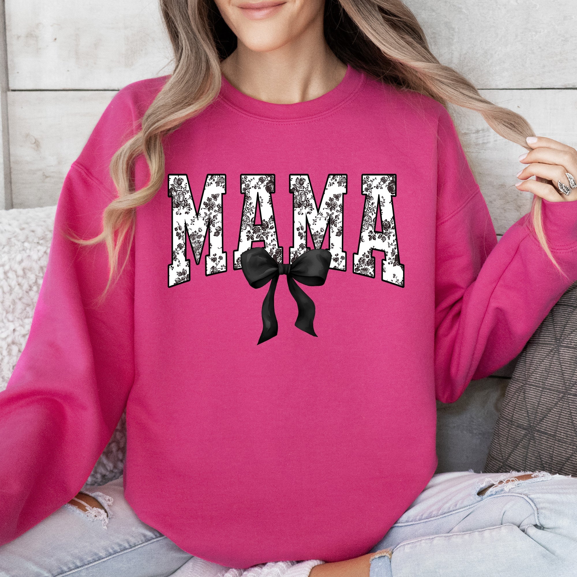 Mama Bow Ribbon Chinoiserie Coquette Varsity Mother's Day Warm Soft Cozy Sweatshirt