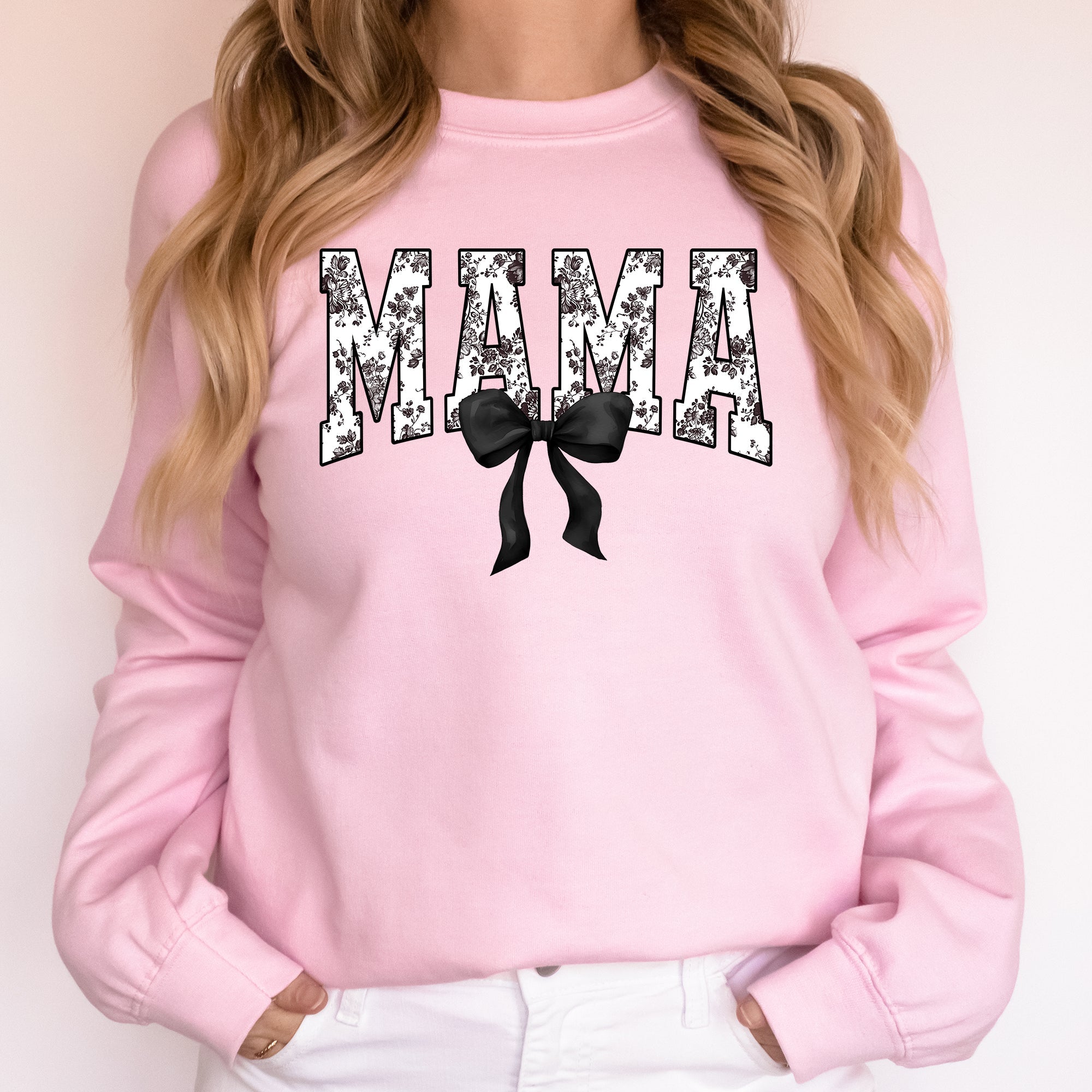 Mama Bow Ribbon Chinoiserie Coquette Varsity Mother's Day Warm Soft Cozy Sweatshirt