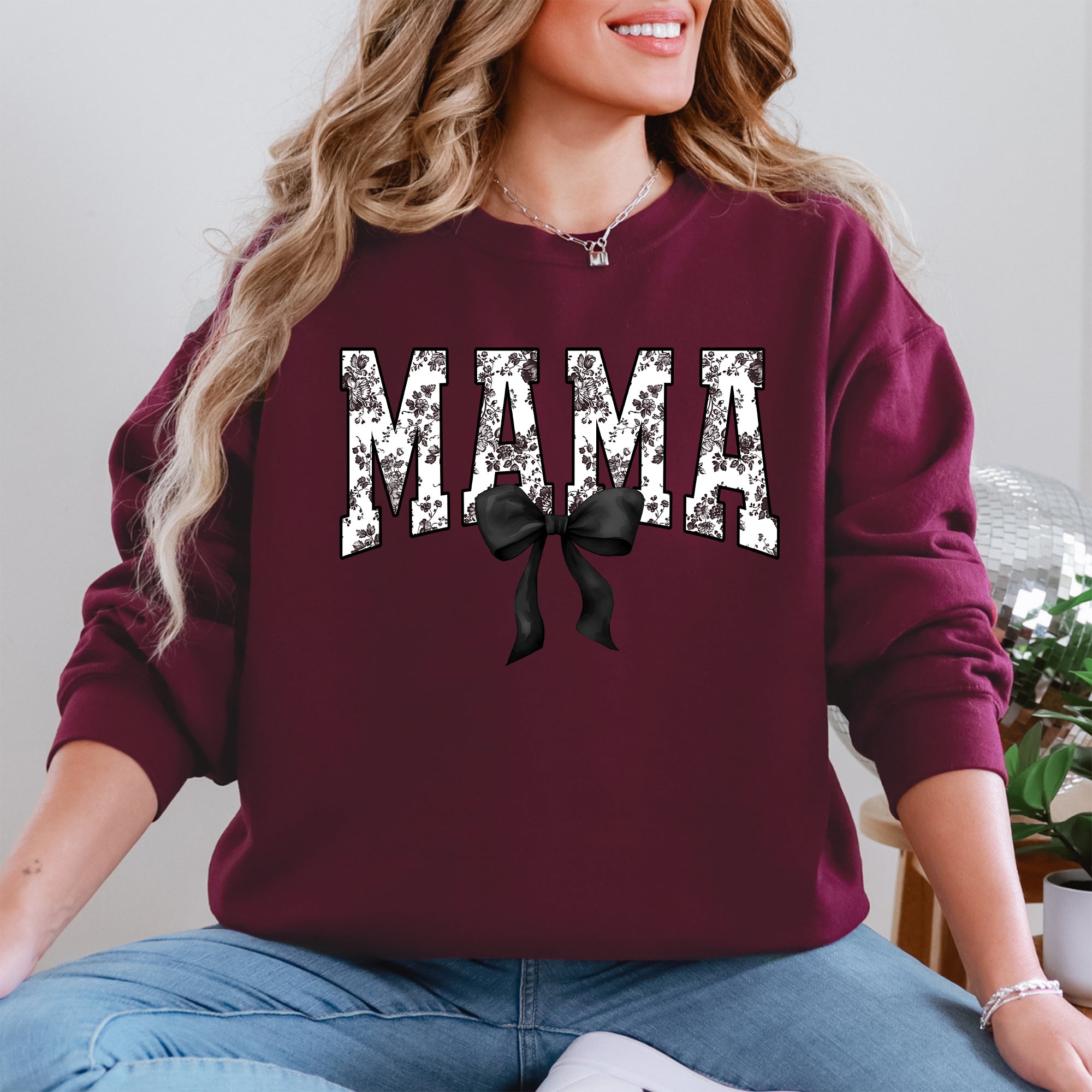 Mama Bow Ribbon Chinoiserie Coquette Varsity Mother's Day Warm Soft Cozy Sweatshirt