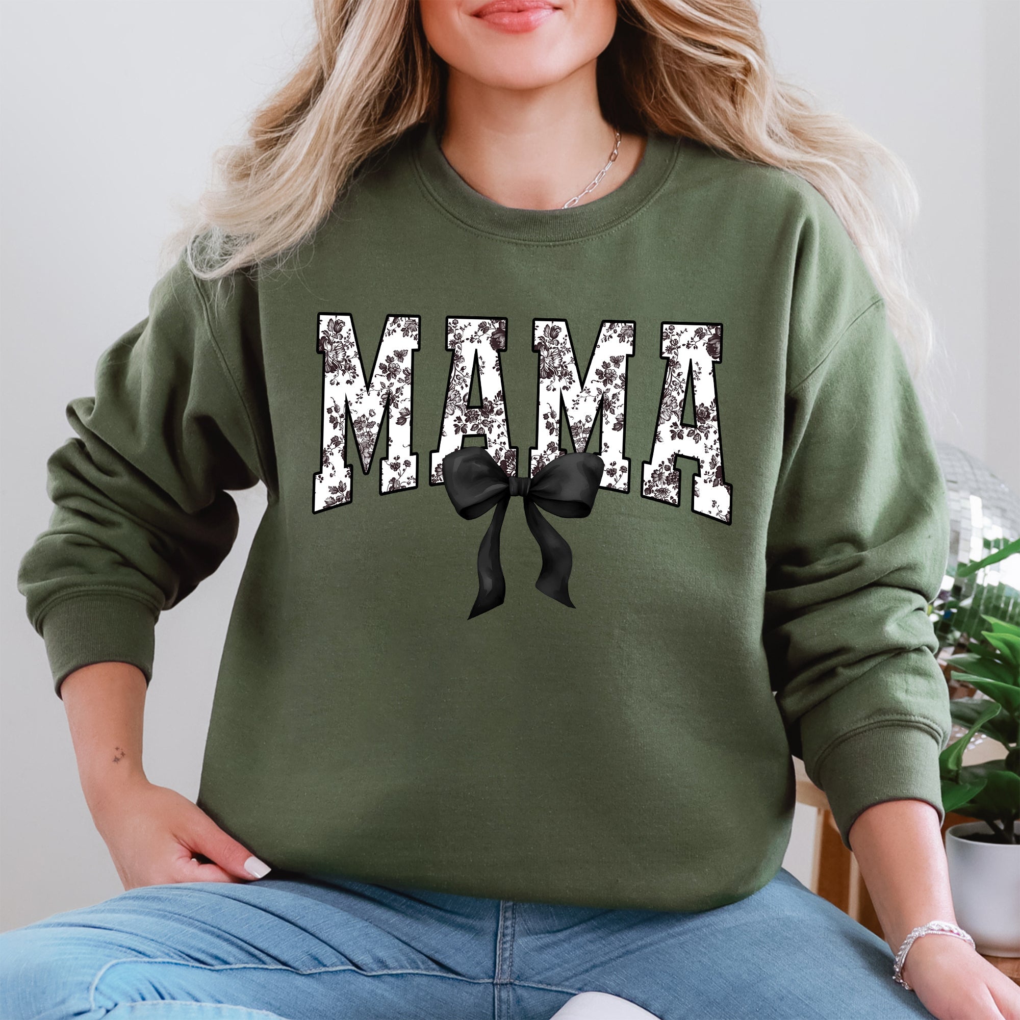 Mama Bow Ribbon Chinoiserie Coquette Varsity Mother's Day Warm Soft Cozy Sweatshirt