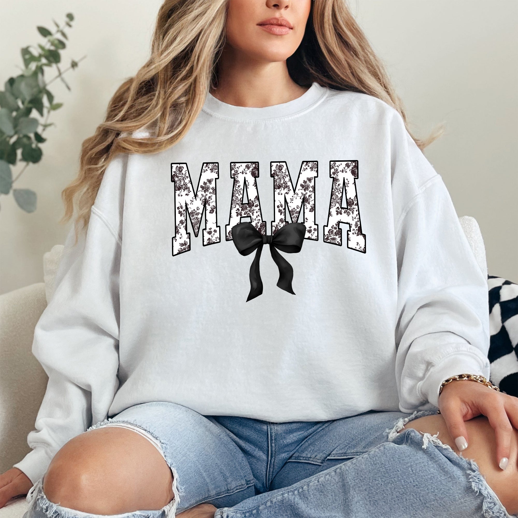 Mama Bow Ribbon Chinoiserie Coquette Varsity Mother's Day Warm Soft Cozy Sweatshirt