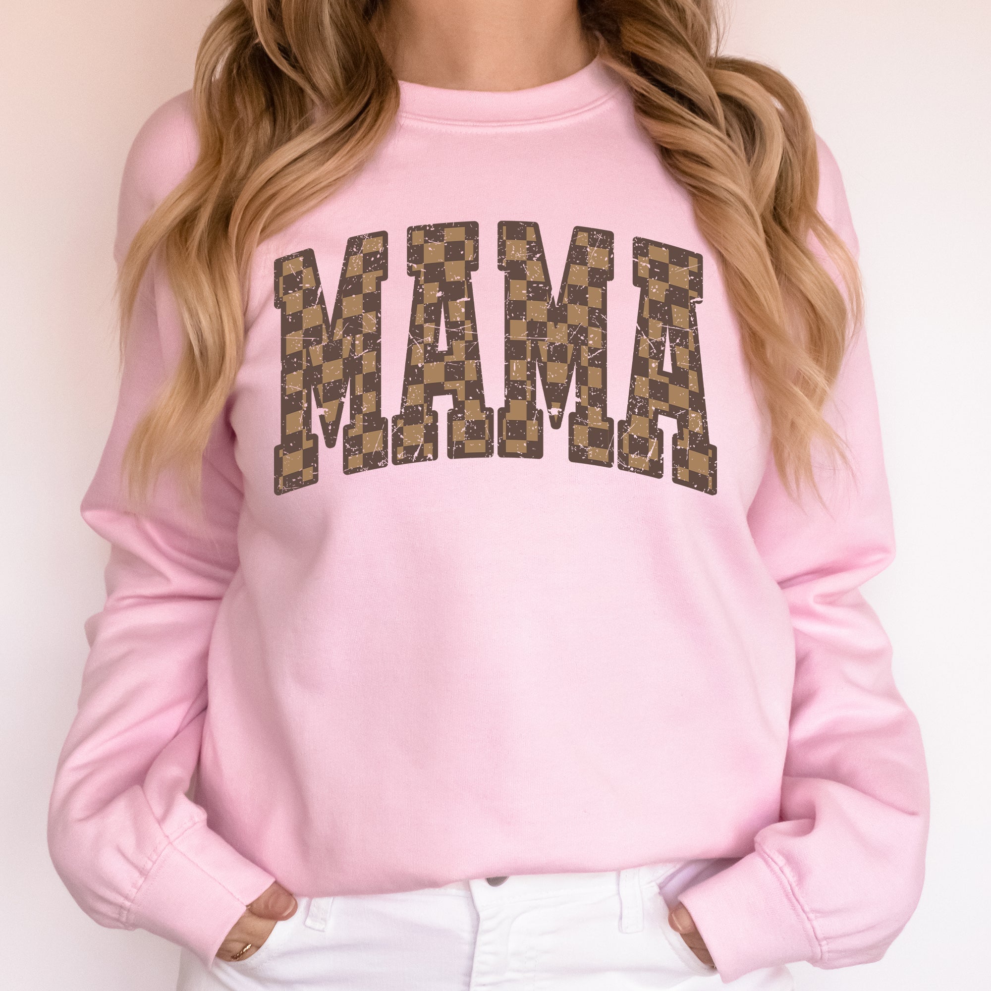 Mama Brown Checkered Retro Varsity Mother's Day Sweatshirt