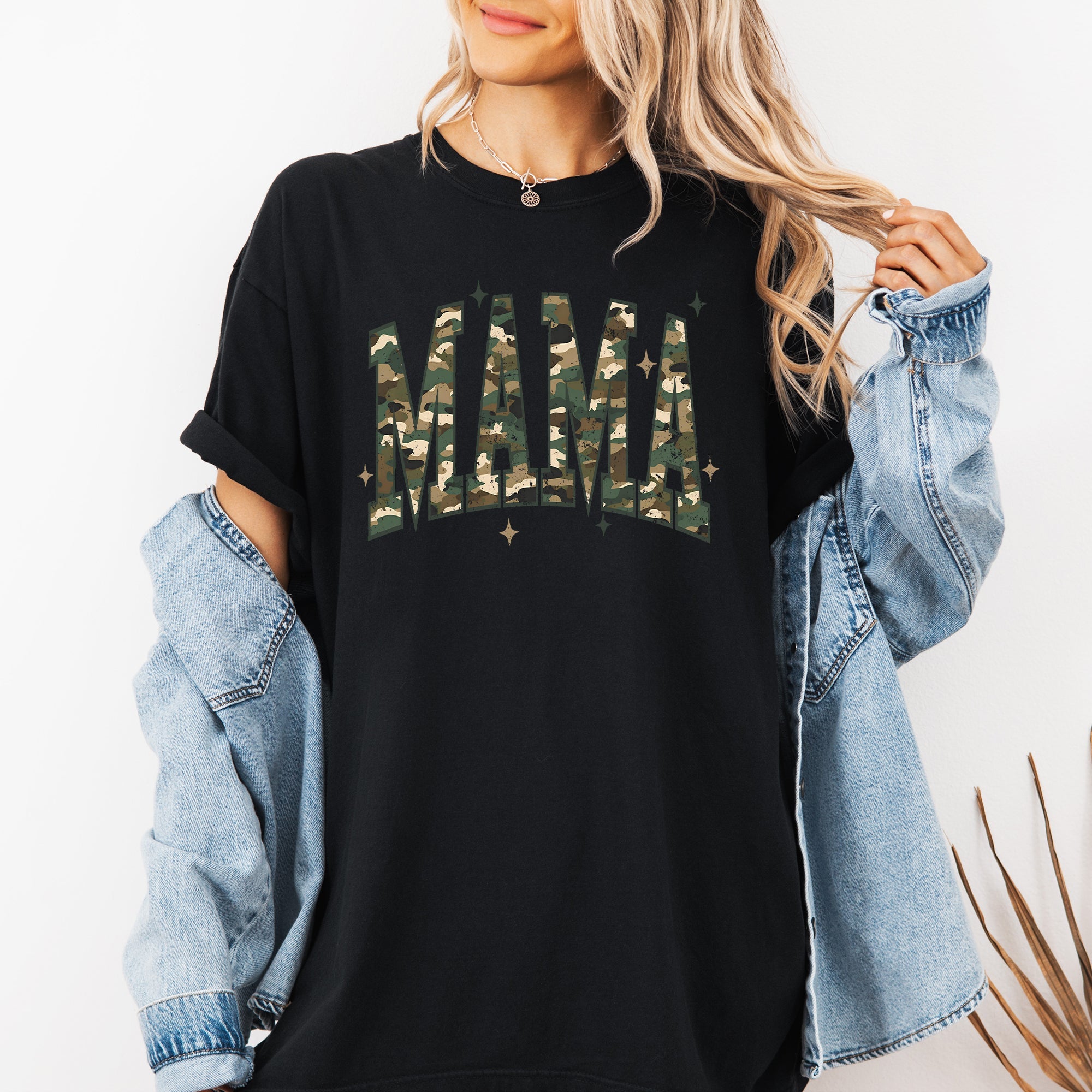 Mama Camouflage Stars Hunting Retro Vintage Outdoor Style Mother's Day Comfort Colors Tee