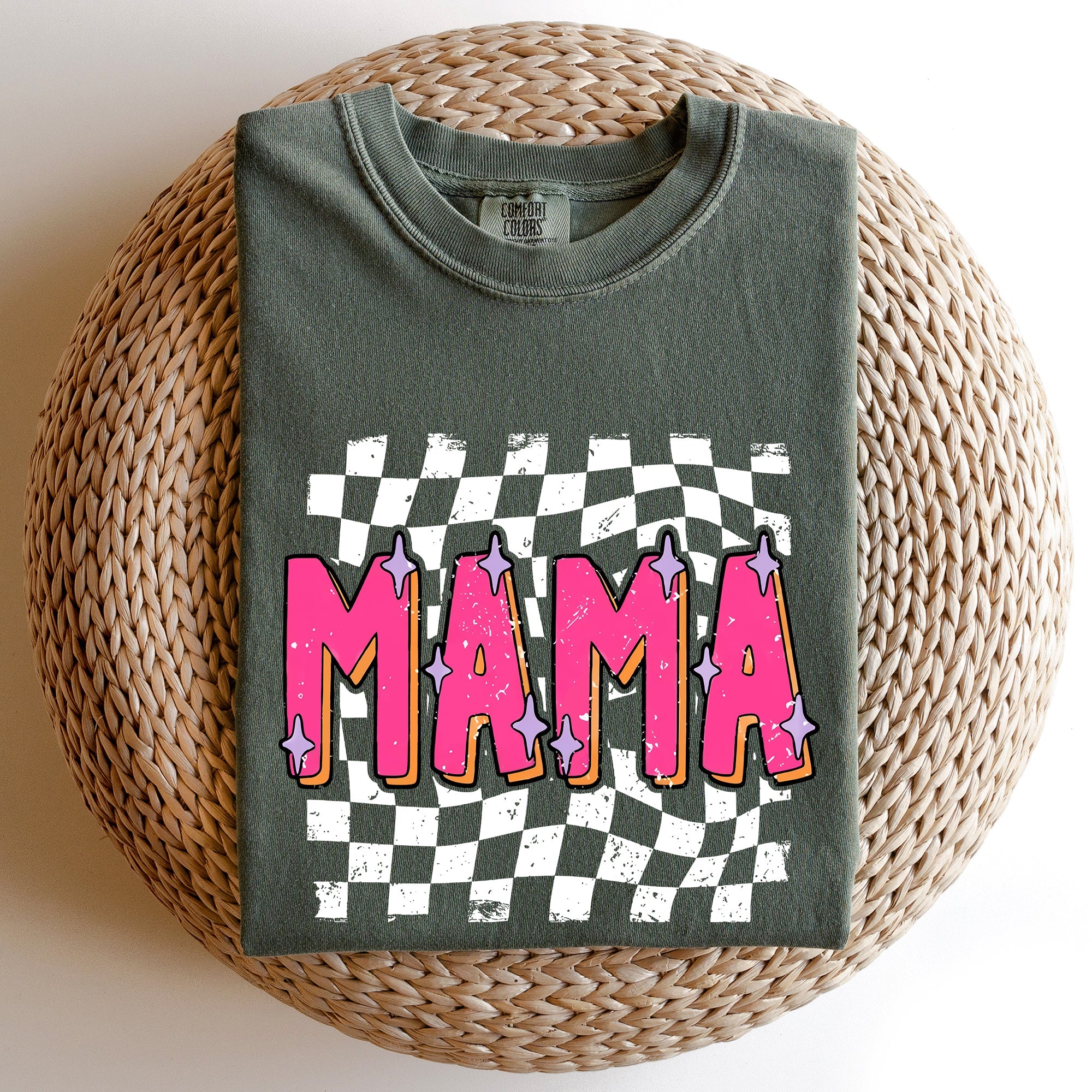 Mama Checkered Vibrant Retro Vintage Classic Bold Nostalgic Playful Energetic Statement Comfort Colors Tee