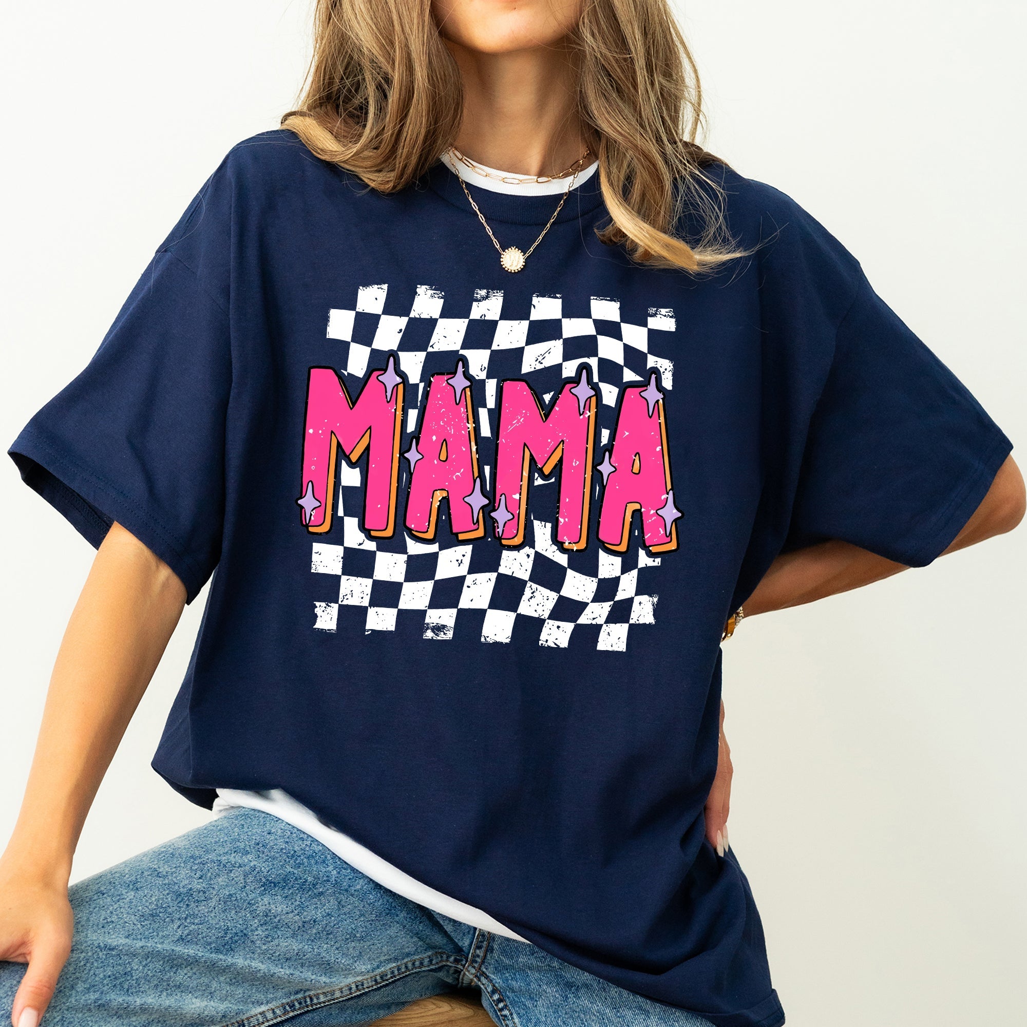Mama Checkered Vibrant Retro Vintage Classic Bold Nostalgic Playful Energetic Statement Comfort Colors Tee