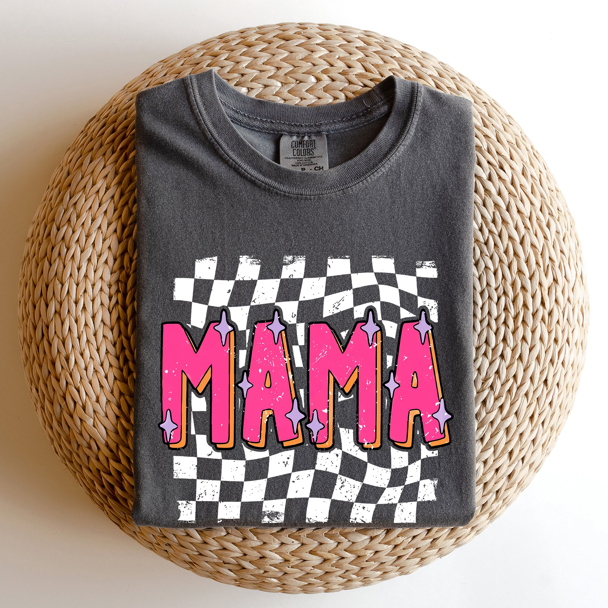 Mama Checkered Vibrant Retro Vintage Classic Bold Nostalgic Playful Energetic Statement Comfort Colors Tee