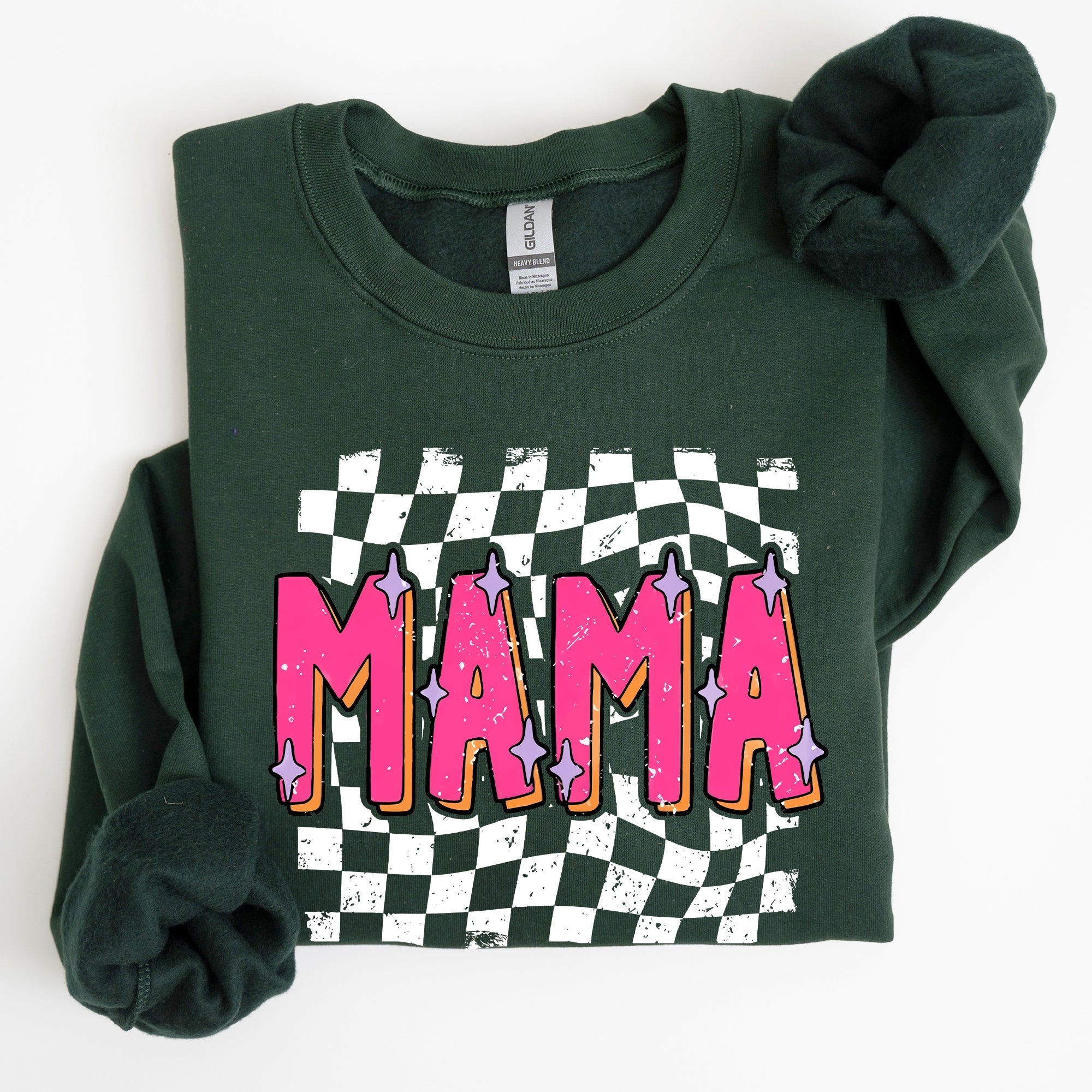 Mama, Checkered, Vibrant, Retro, Vintage Sweatshirt