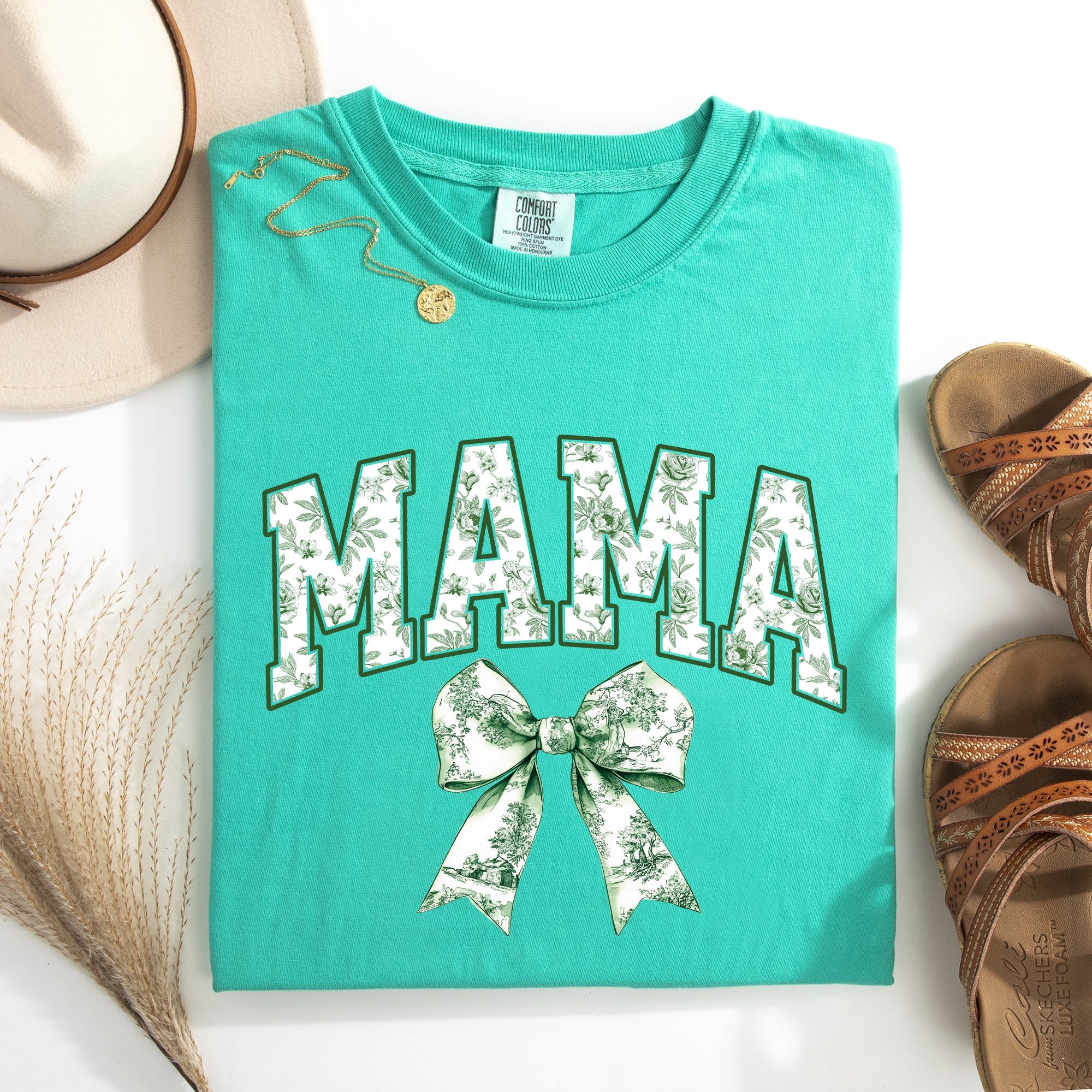 Mama Chinoiserie Coquette Bow Ribbon St Patrick's Day Shamrock Clover Lucky Leprechaun Comfort Colors Tee