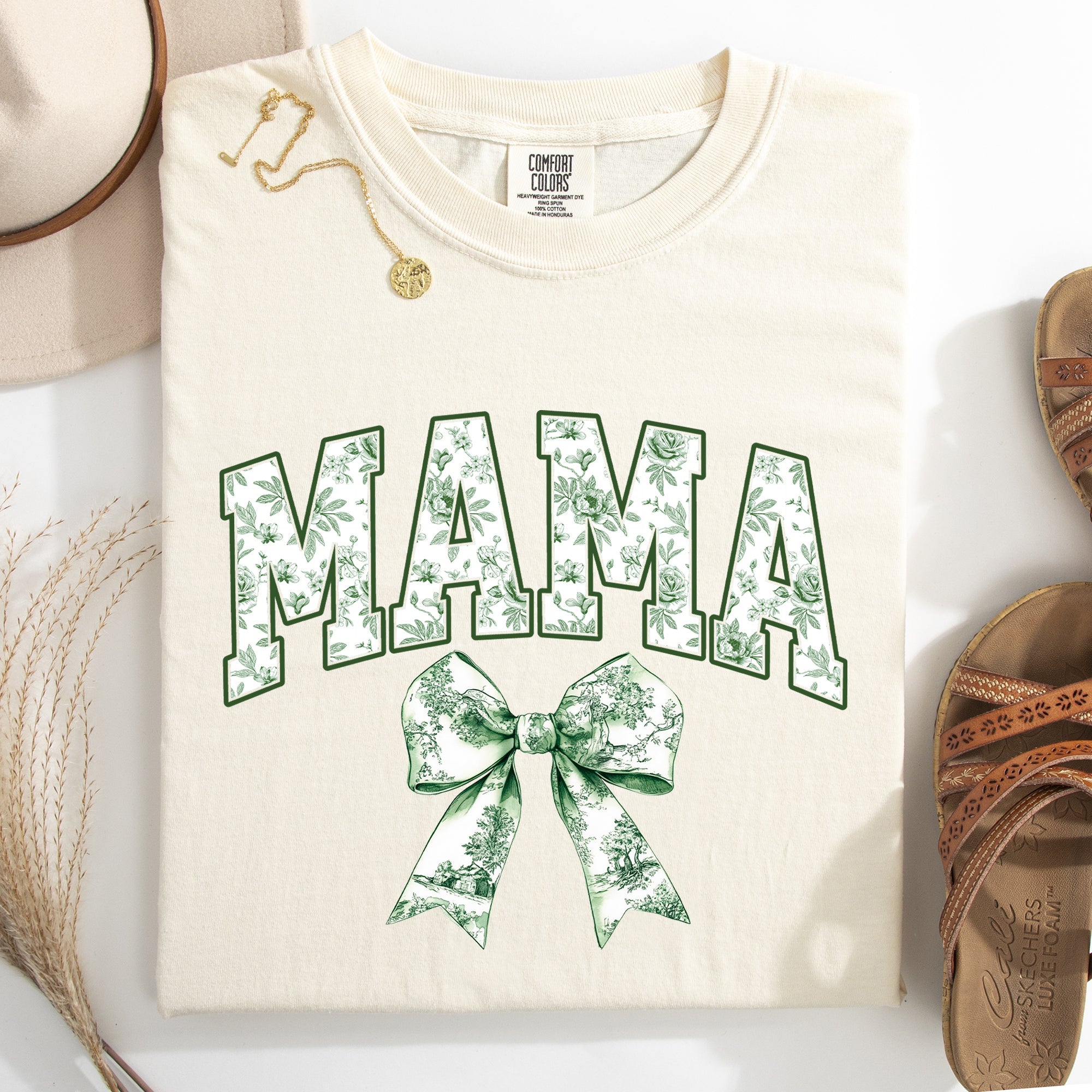 Mama Chinoiserie Coquette Bow Ribbon St Patrick's Day Shamrock Clover Lucky Leprechaun Comfort Colors Tee