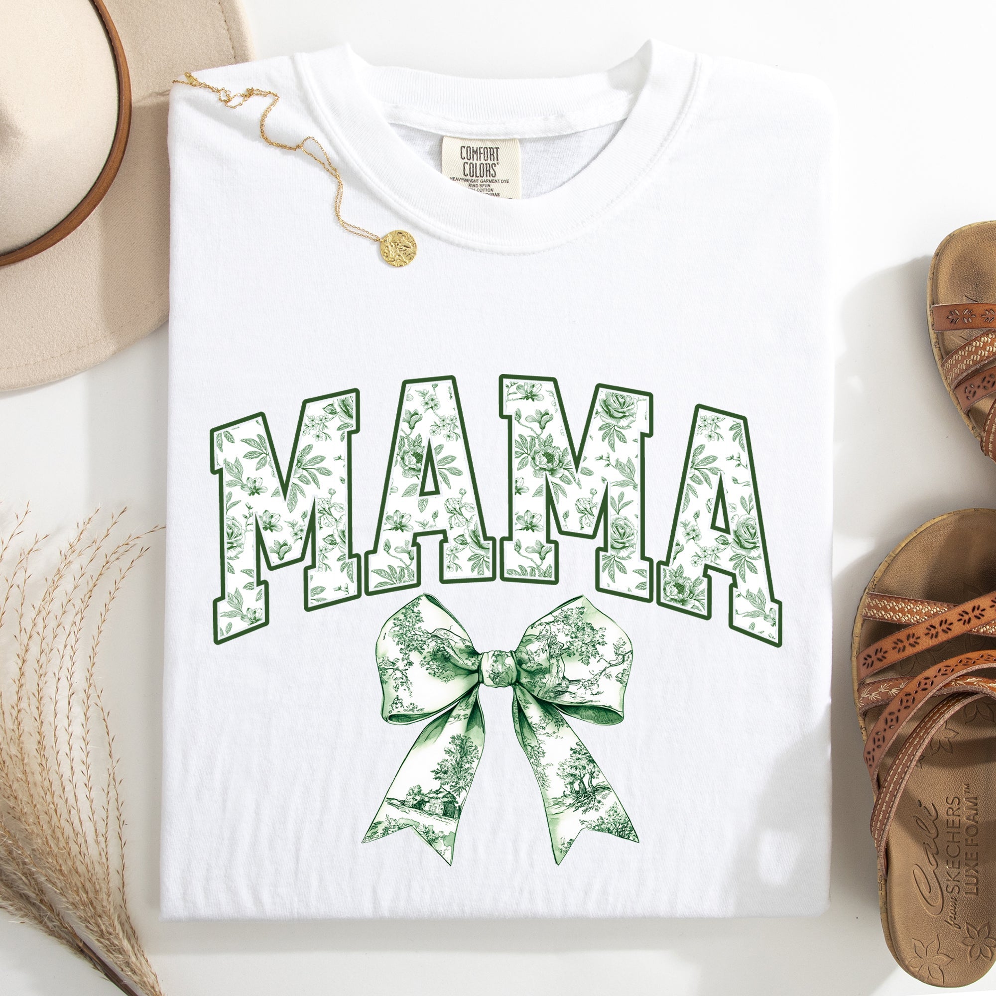 Mama Chinoiserie Coquette Bow Ribbon St Patrick's Day Shamrock Clover Lucky Leprechaun Comfort Colors Tee