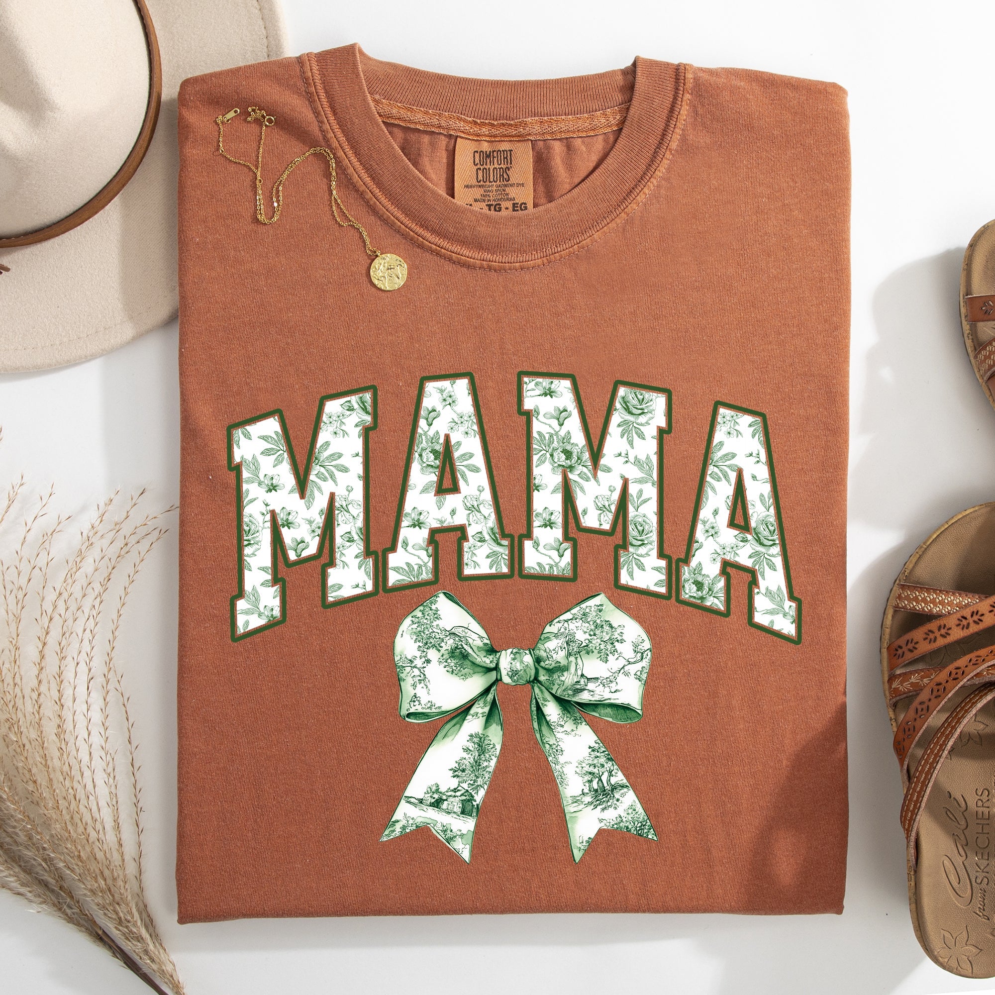 Mama Chinoiserie Coquette Bow Ribbon St Patrick's Day Shamrock Clover Lucky Leprechaun Comfort Colors Tee