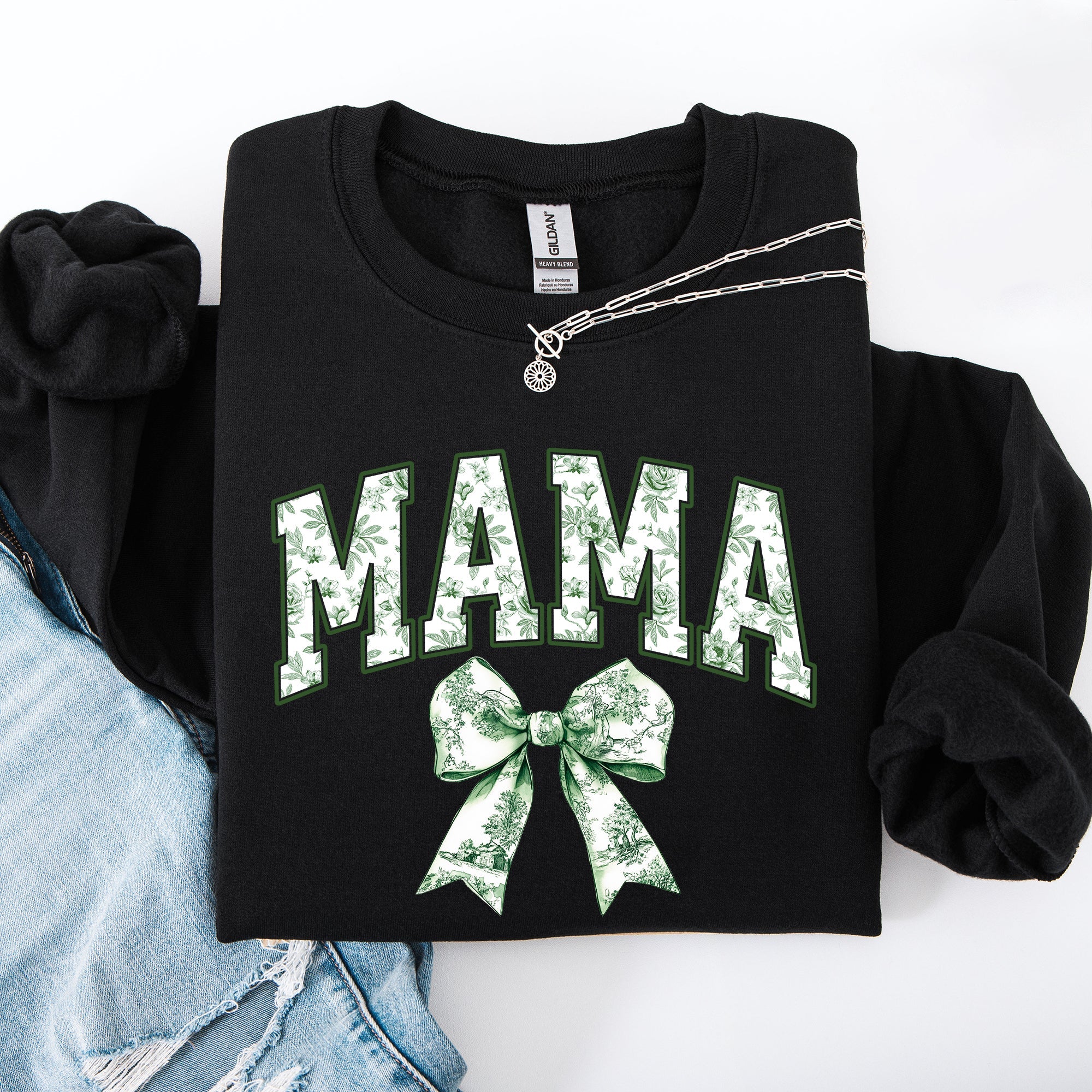 Mama Chinoiserie Coquette Bow Ribbon St Patrick's Day Shamrock Clover Lucky Leprechaun Sweatshirt