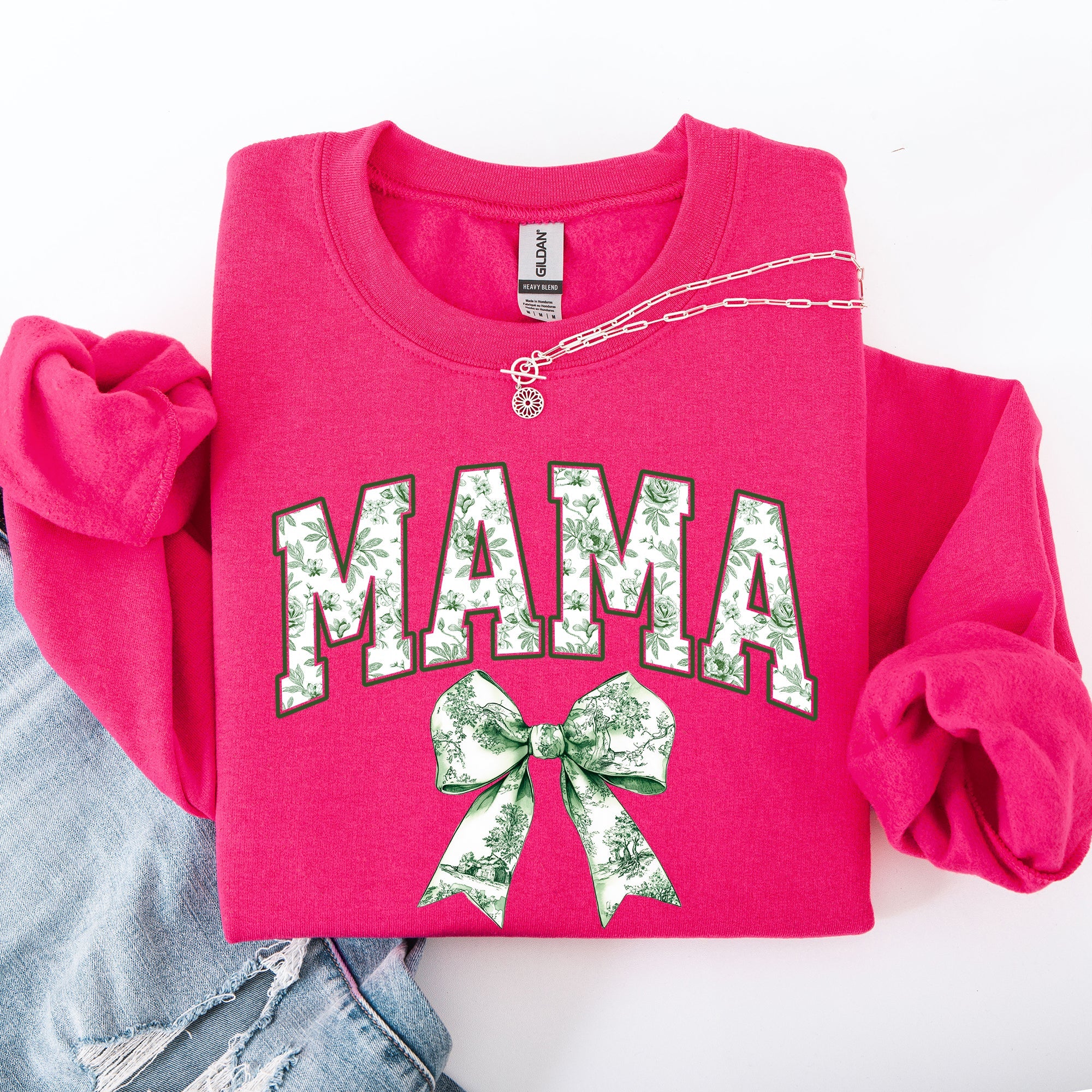Mama Chinoiserie Coquette Bow Ribbon St Patrick's Day Shamrock Clover Lucky Leprechaun Sweatshirt