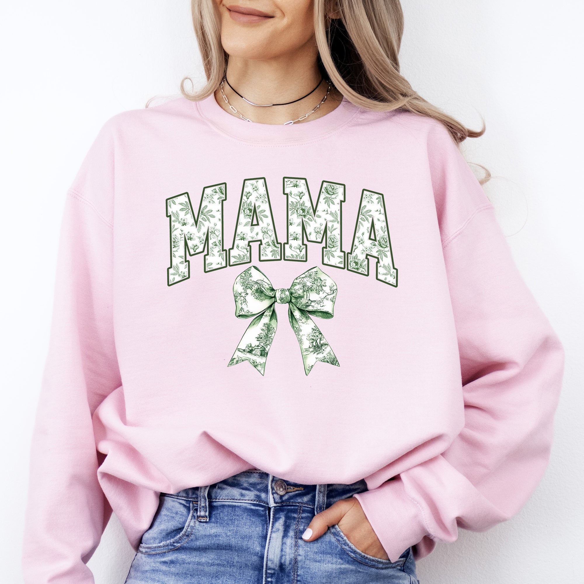 Mama Chinoiserie Coquette Bow Ribbon St Patrick's Day Shamrock Clover Lucky Leprechaun Sweatshirt