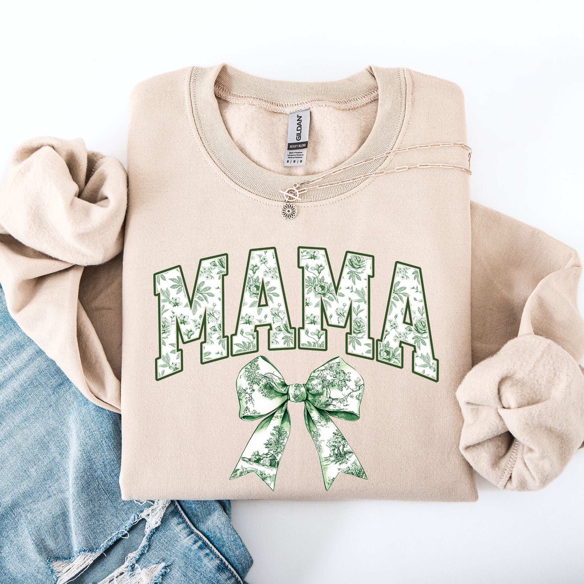 Mama Chinoiserie Coquette Bow Ribbon St Patrick's Day Shamrock Clover Lucky Leprechaun Sweatshirt