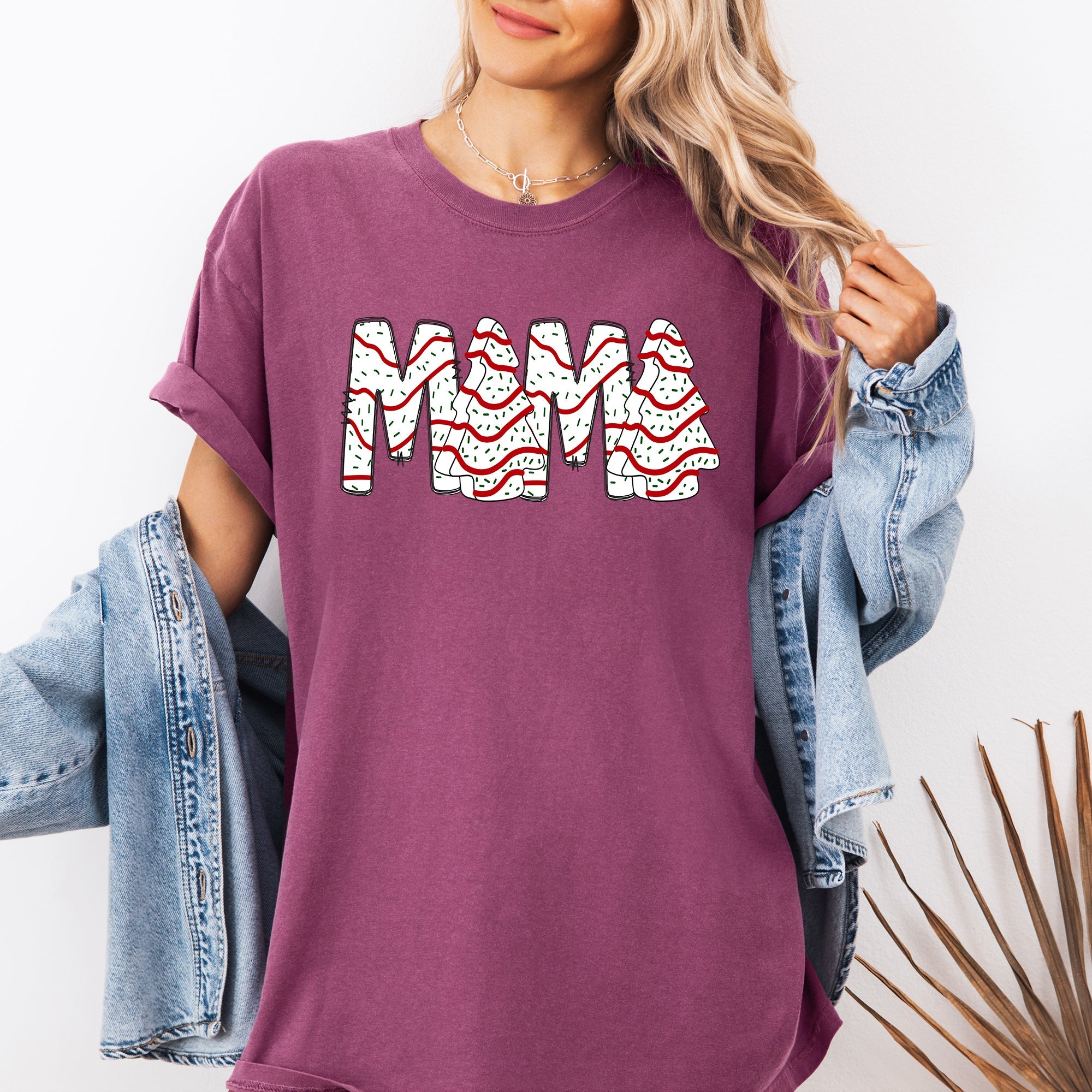 Mama Christmas Cake Santa Winter Snow Varsity Retro Vintage Holiday Edition Comfort Colors Tee
