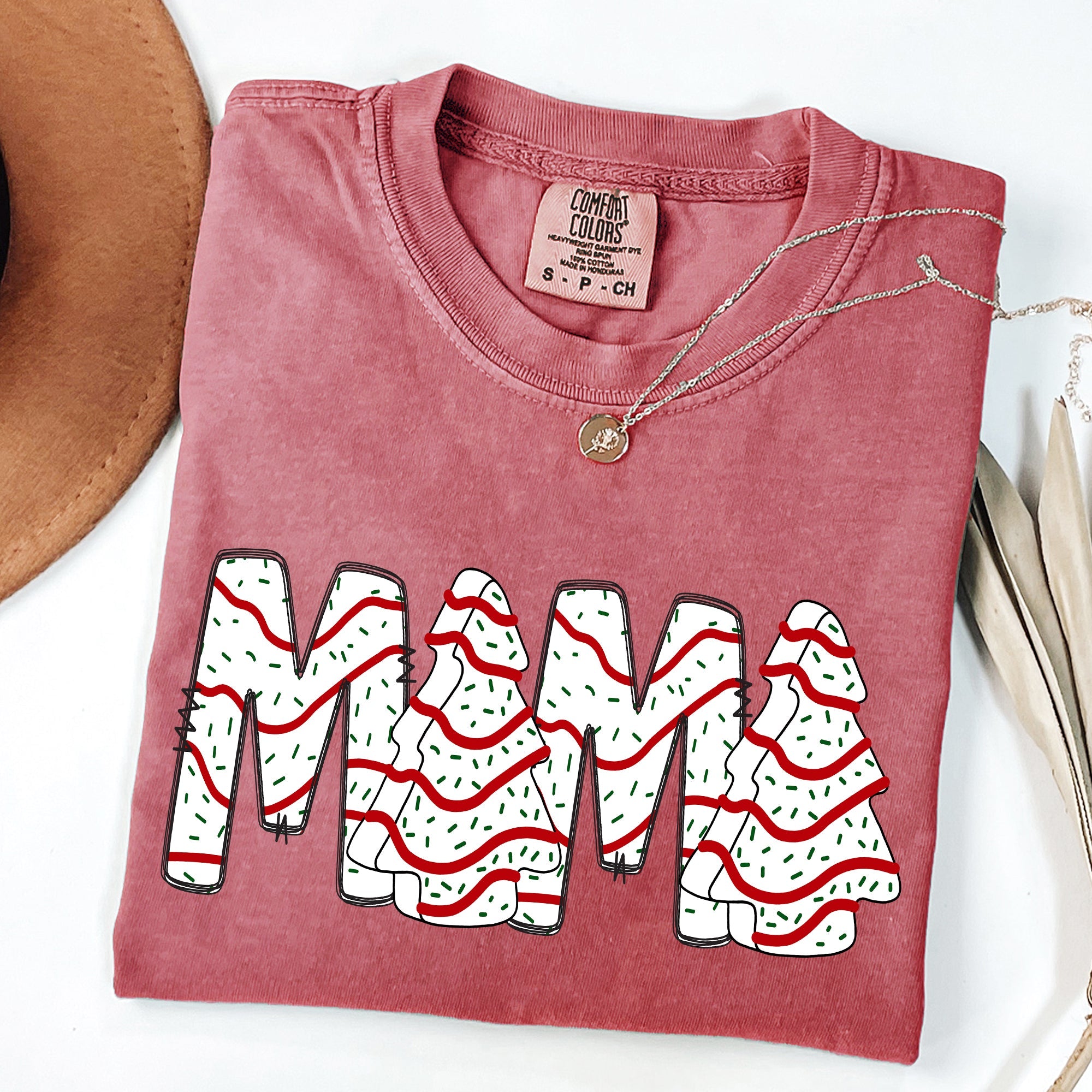 Mama Christmas Cake Santa Winter Snow Varsity Retro Vintage Holiday Edition Comfort Colors Tee