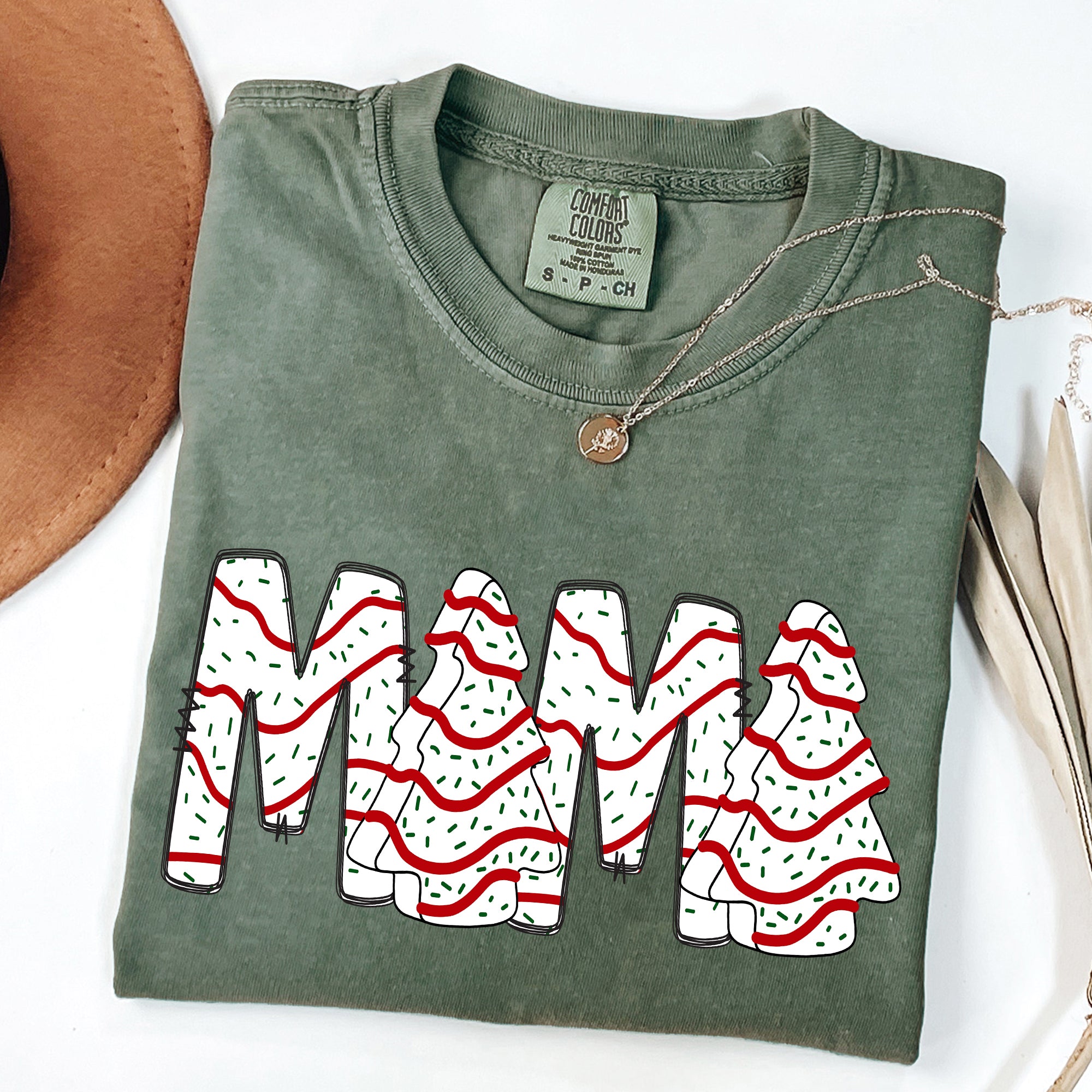 Mama Christmas Cake Santa Winter Snow Varsity Retro Vintage Holiday Edition Comfort Colors Tee