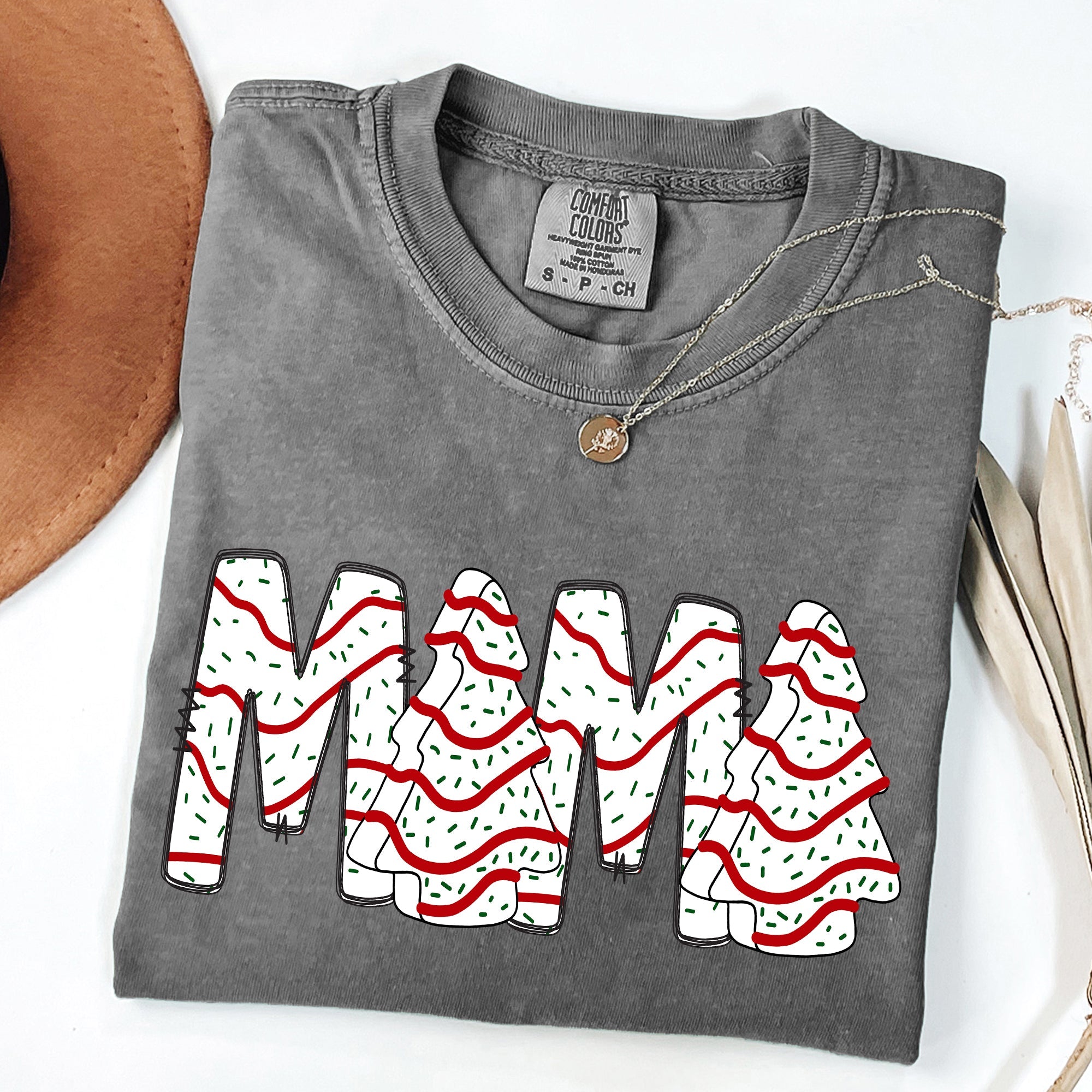 Mama Christmas Cake Santa Winter Snow Varsity Retro Vintage Holiday Edition Comfort Colors Tee