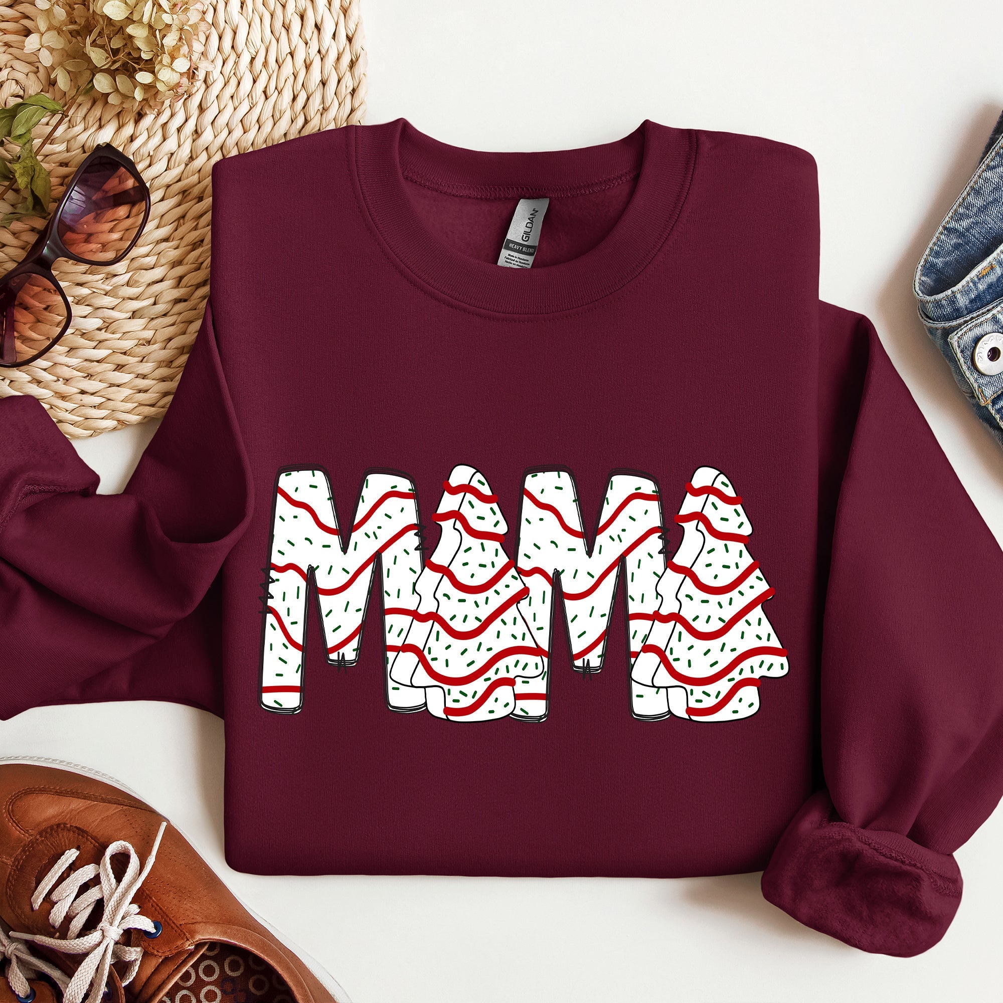 Mama Christmas Cake Santa Winter Snow Varsity Retro Vintage Limited Edition Sweatshirt
